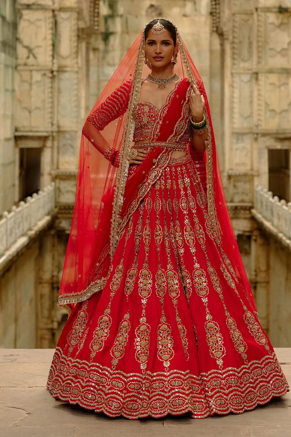 Regal Red & Gold Embroidered Bridal Lehenga