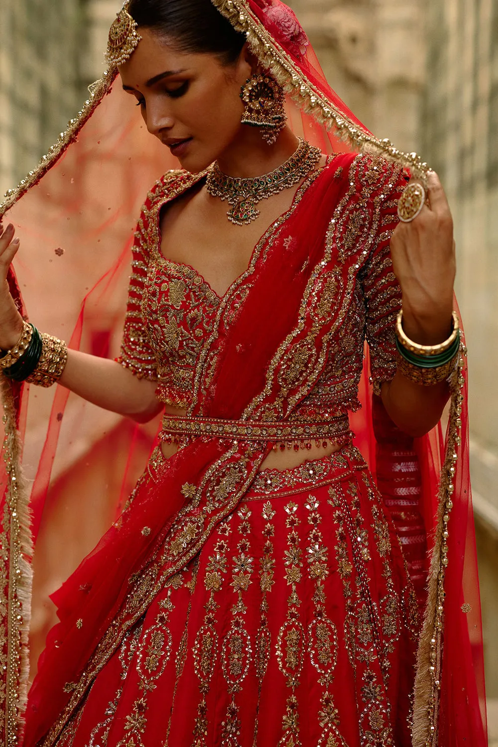 Regal Red & Gold Embroidered Bridal Lehenga