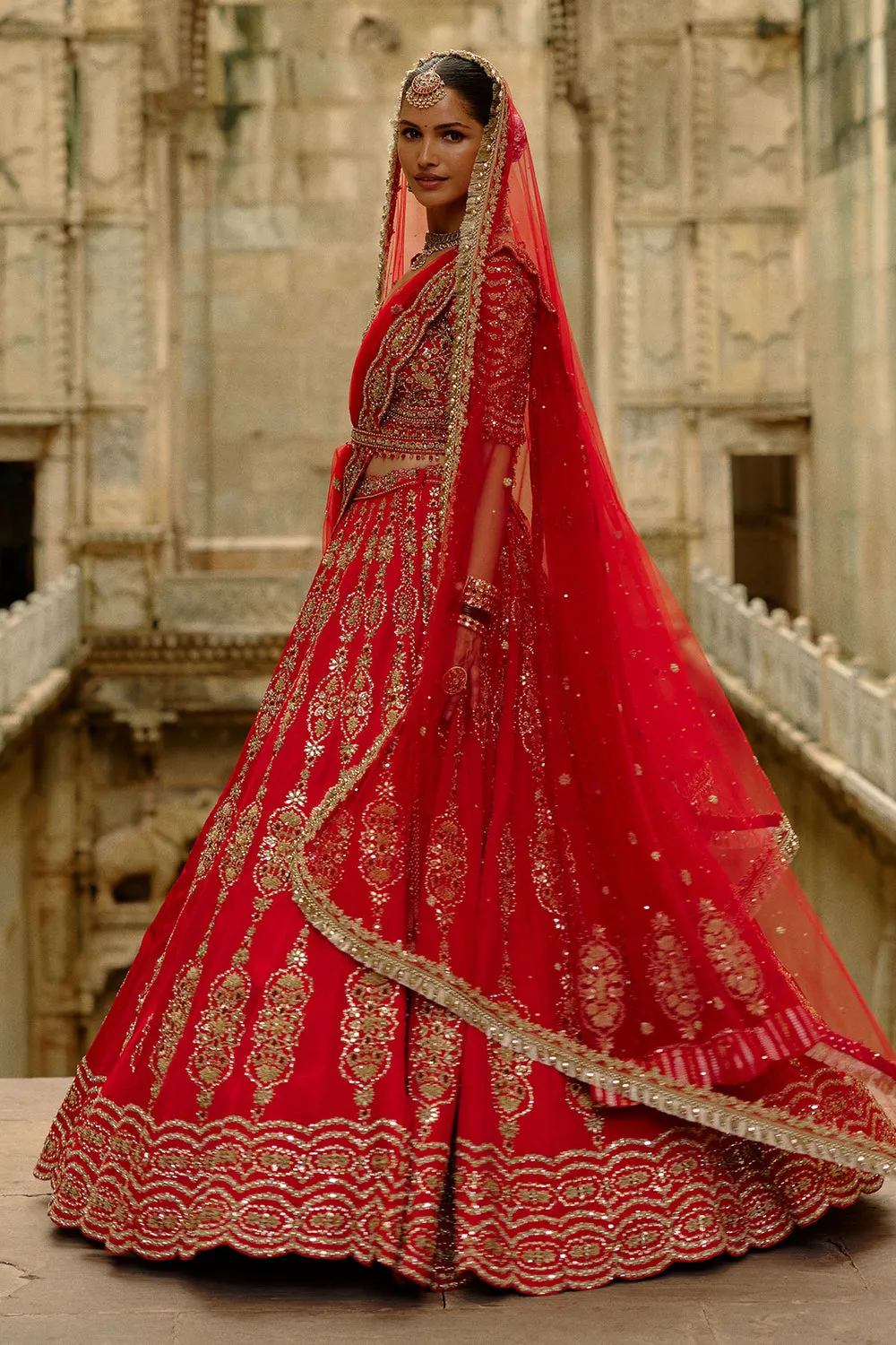 Regal Red & Gold Embroidered Bridal Lehenga