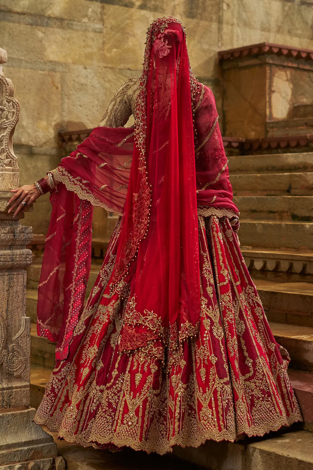 Red and Gold Embroidered Bridal Lehenga