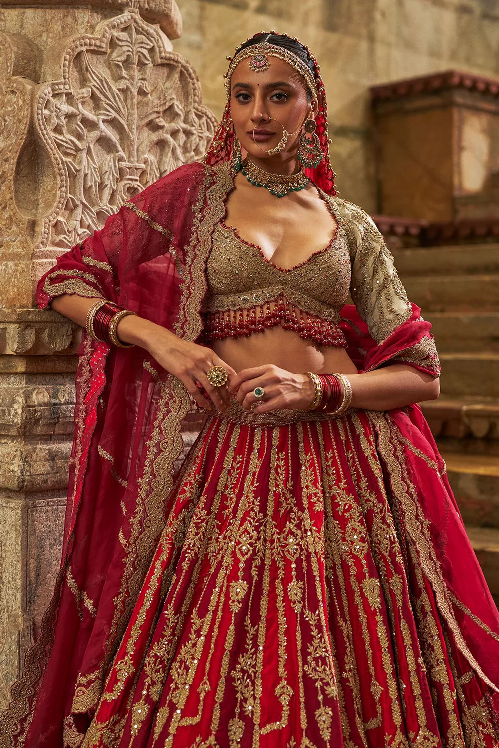 Red and Gold Embroidered Bridal Lehenga