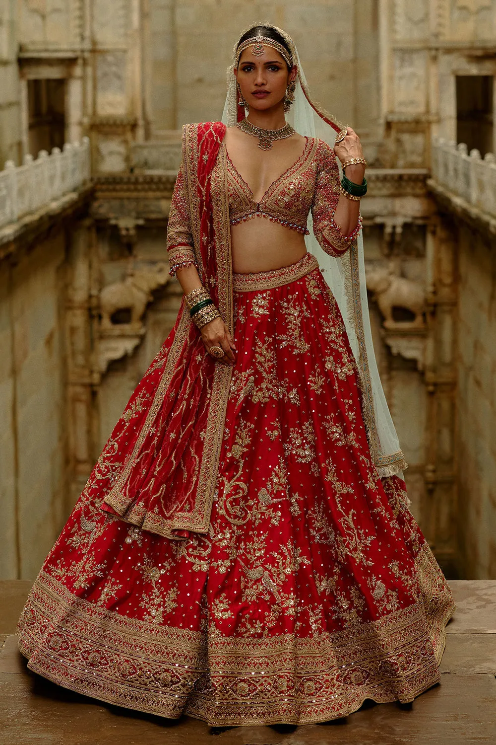 Classic Red Bridal Embroidered Lehenga