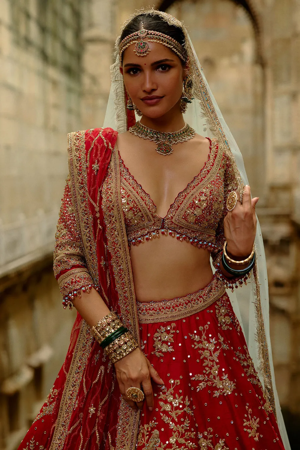 Classic Red Bridal Embroidered Lehenga