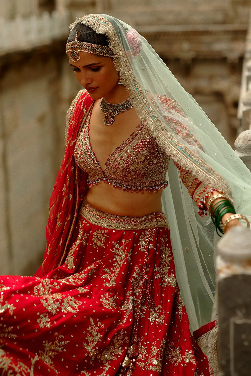 Classic Red Bridal Embroidered Lehenga