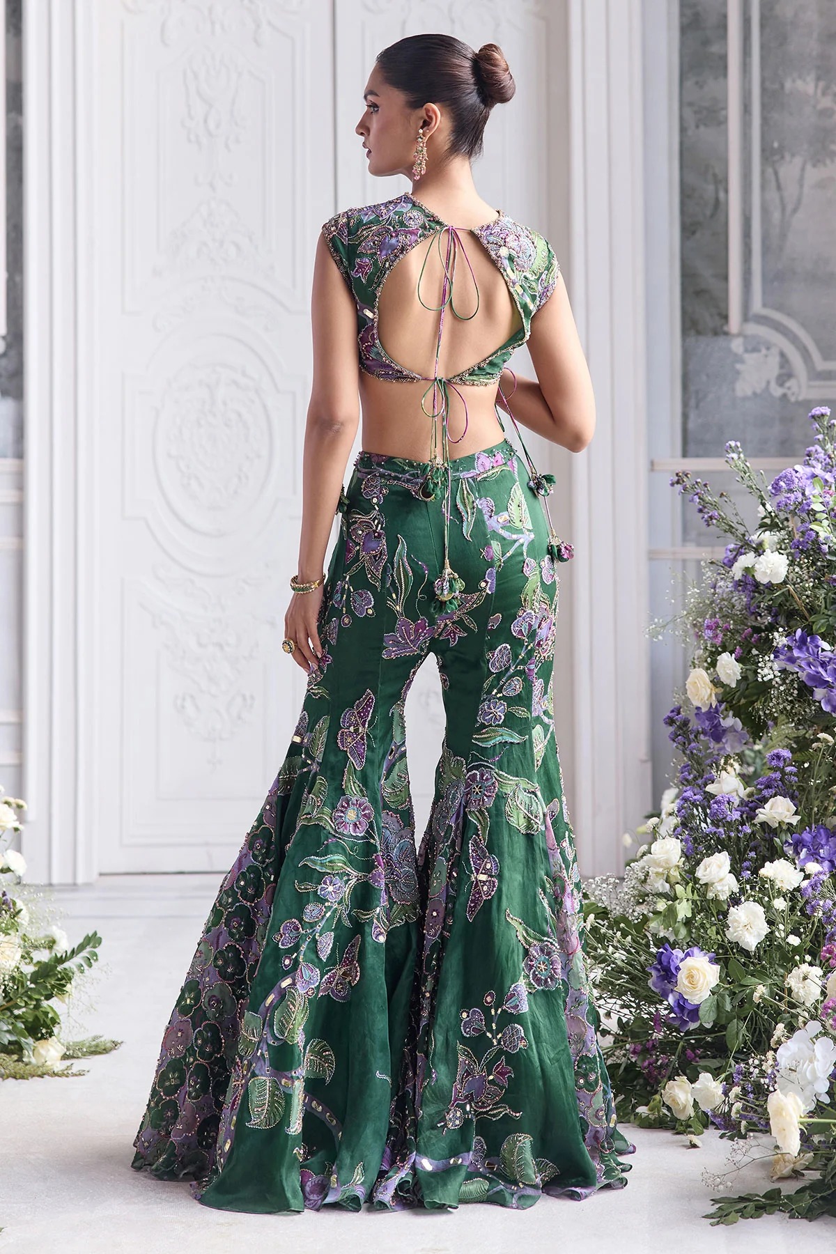 Emerald Green Embroidered Sharara Set