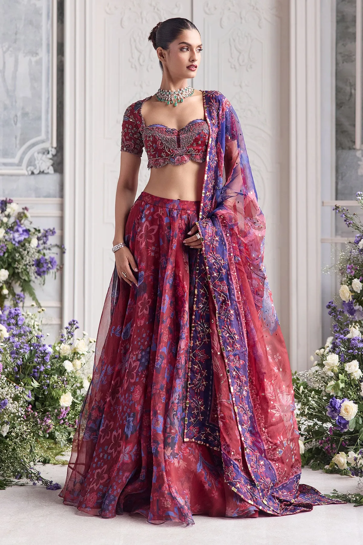 Crimson Bloom Embroidered Lehenga Set