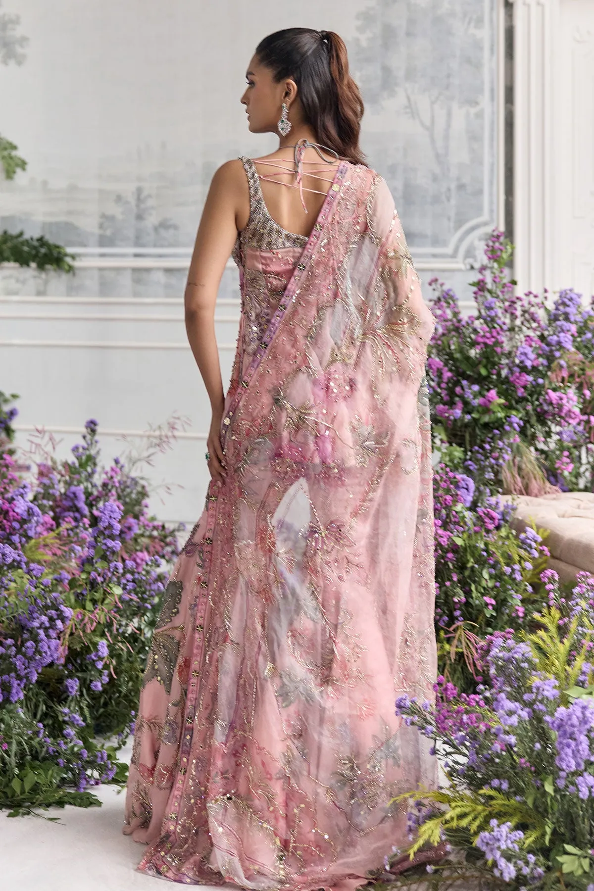 Blush Pink Sharara with Peplum Blouse and Zardozi Embroidery