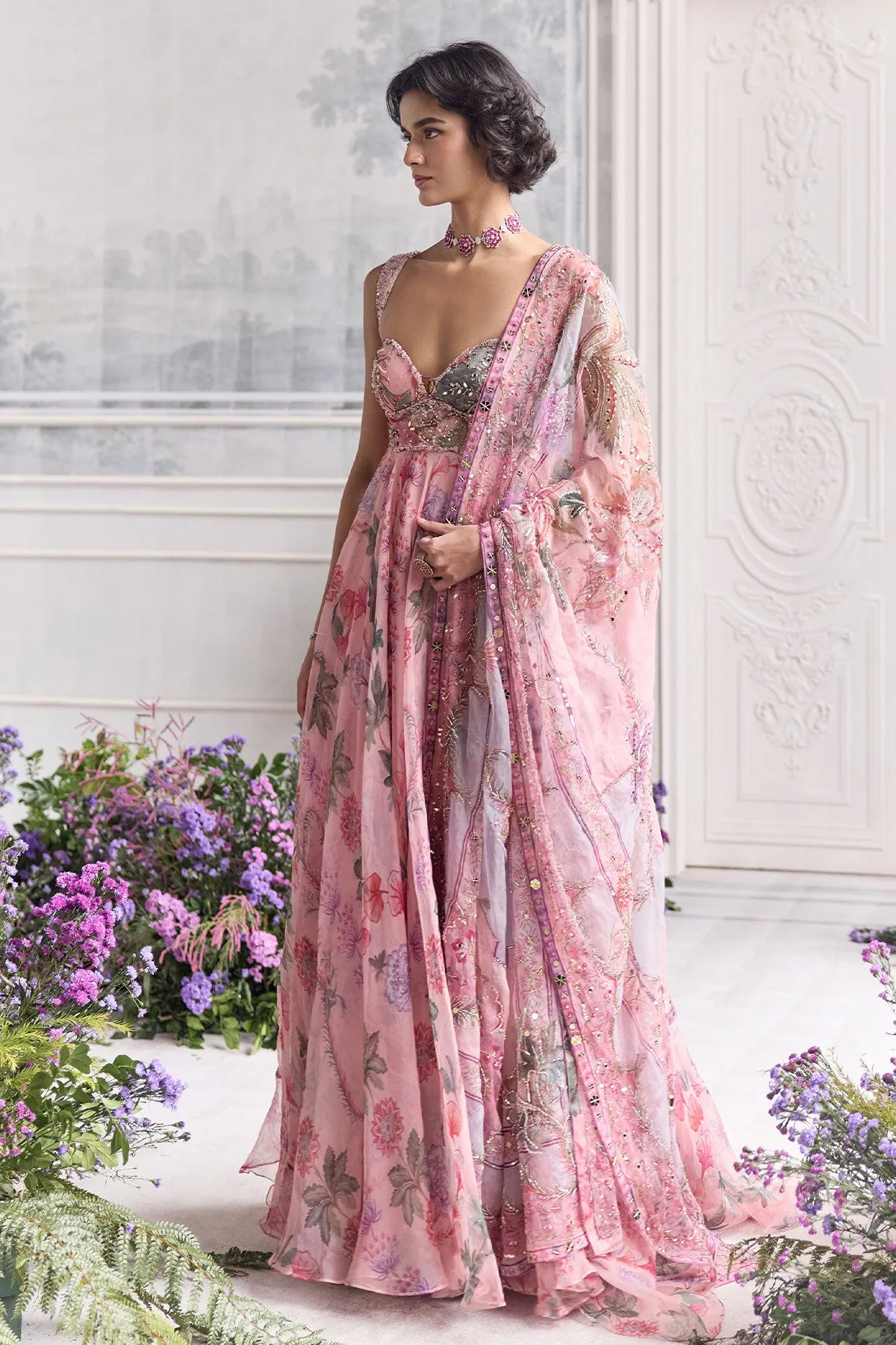 Blush Pink Anarkali with Embroidered Dupatta