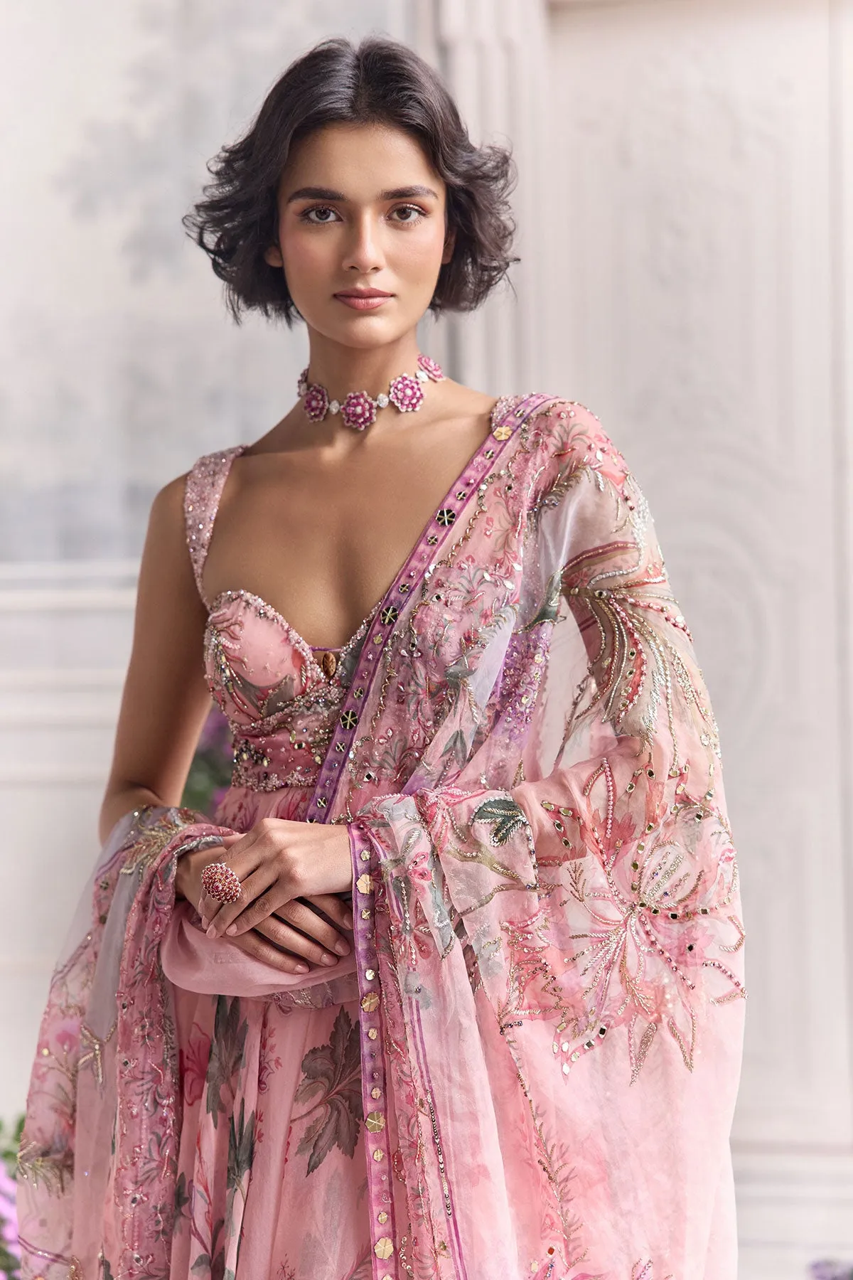 Blush Pink Anarkali with Embroidered Dupatta
