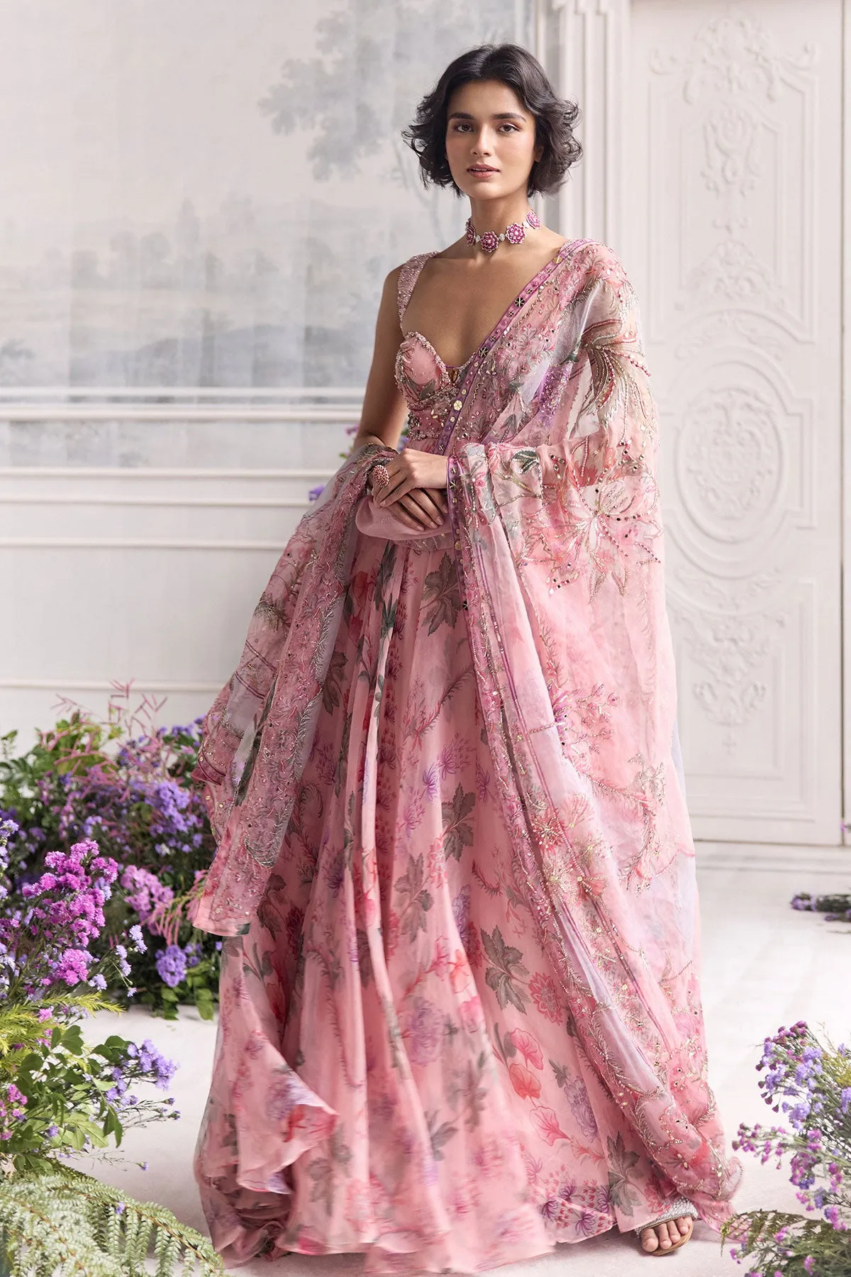 Blush Pink Anarkali with Embroidered Dupatta
