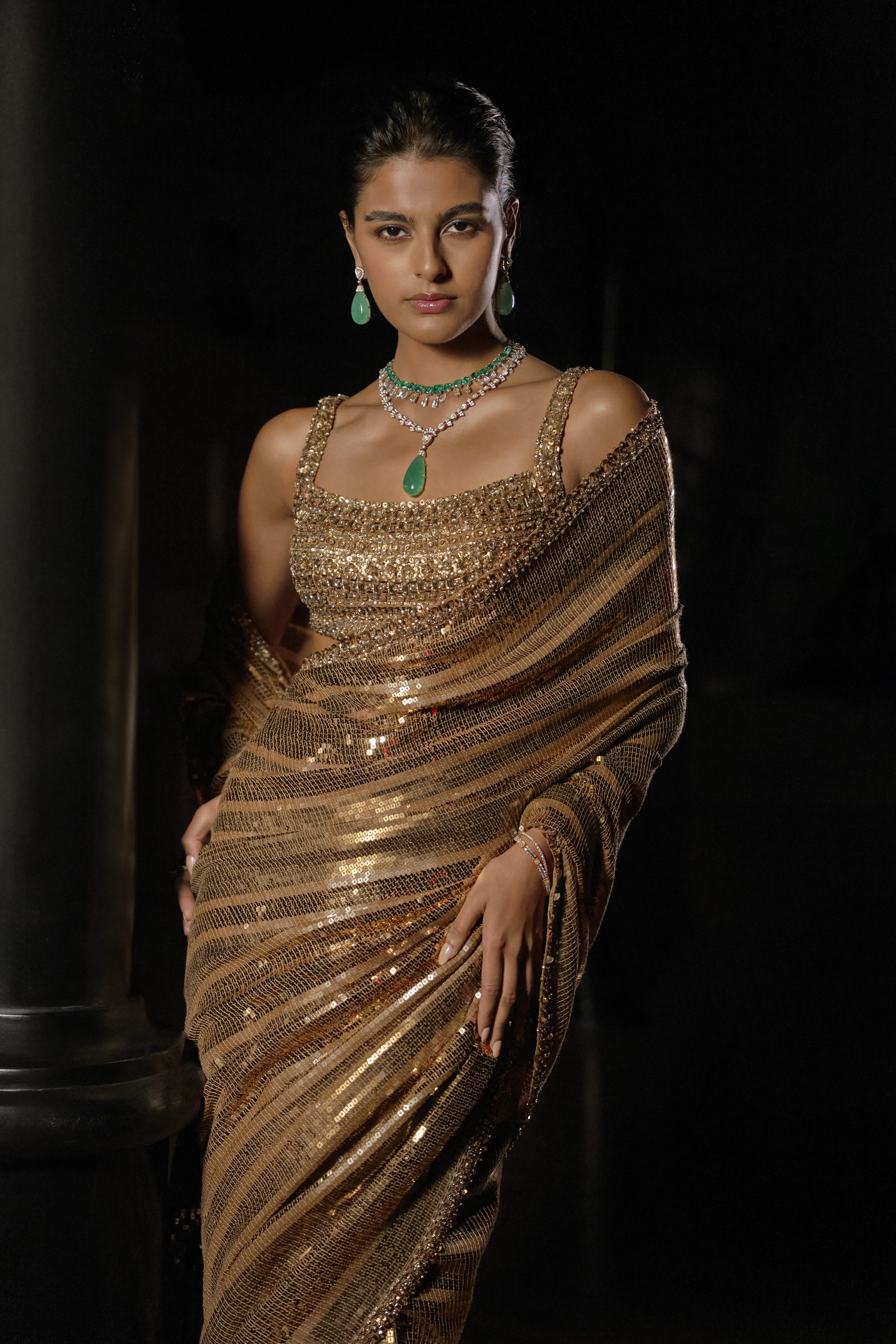 Bronze Sequin Sari with Embellished Blouse