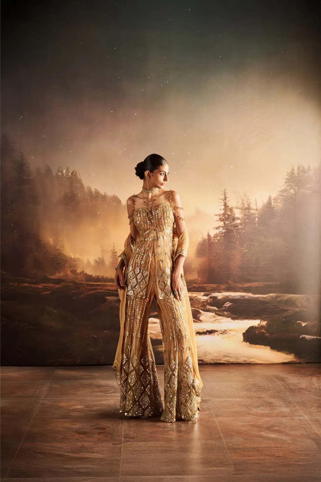Embellished Sharara Set with Corset-Style Blouse