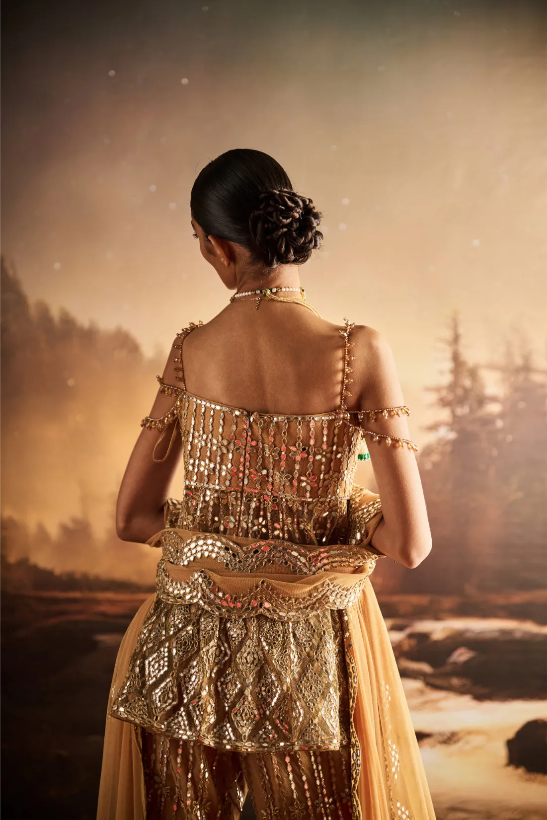 Embellished Sharara Set with Corset-Style Blouse