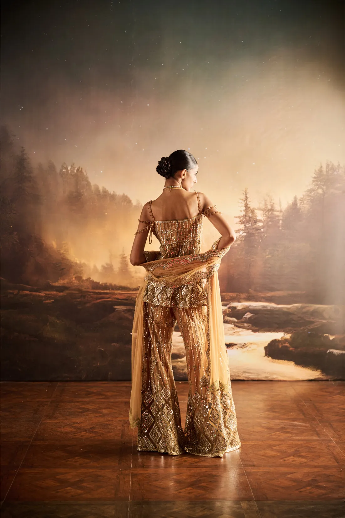 Embellished Sharara Set with Corset-Style Blouse