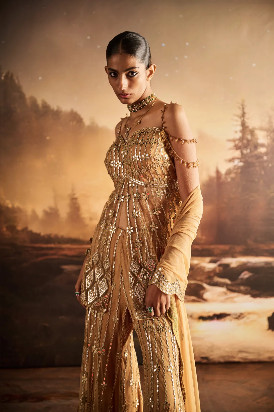 Embellished Sharara Set with Corset-Style Blouse