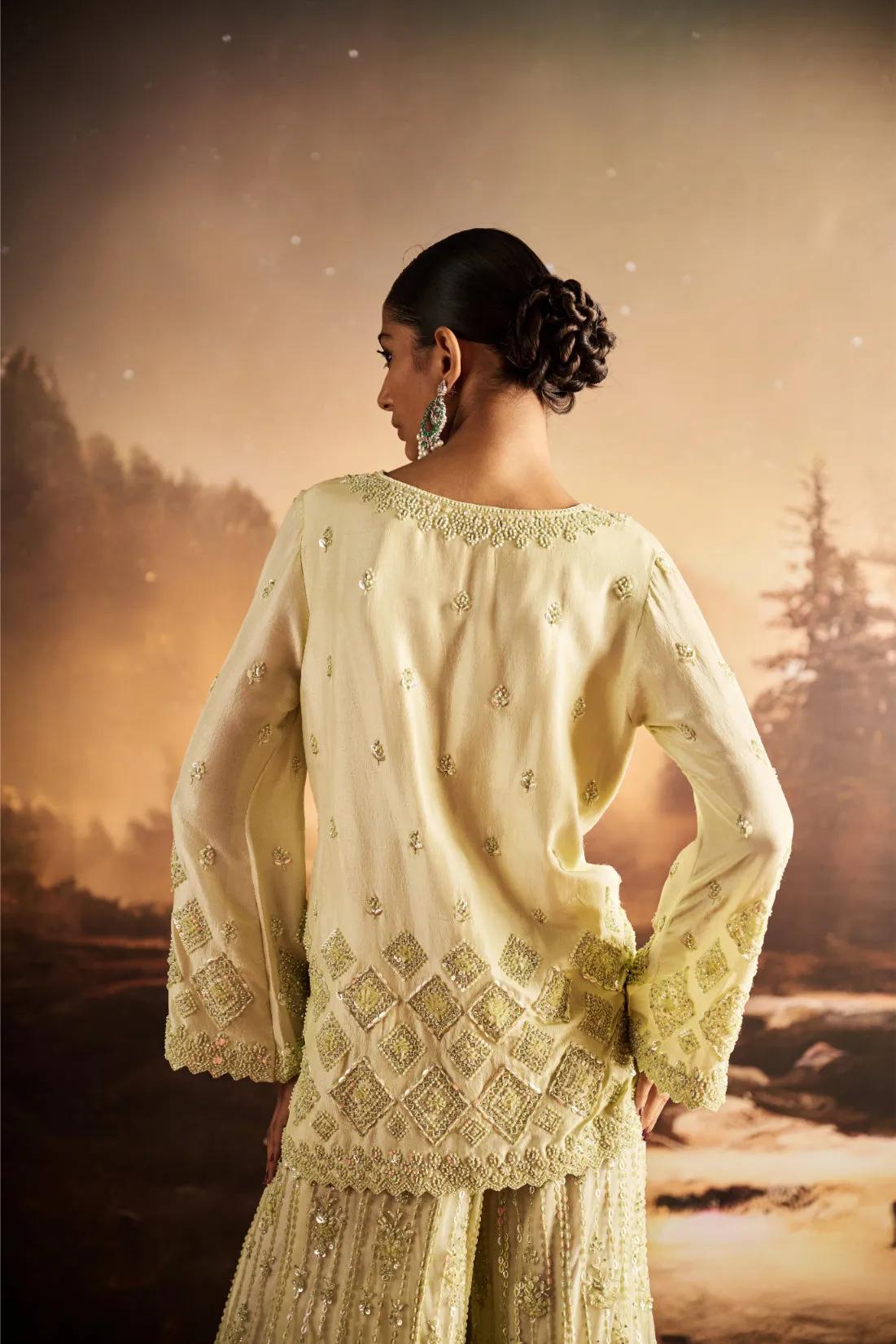 Ivory Embroidered Sharara with Long Kurta and Dupatta