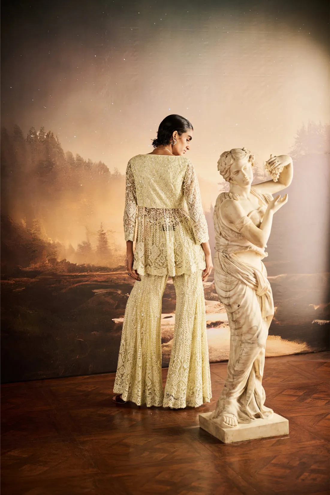 Ivory Embroidered Sharara with Peplum Jacket