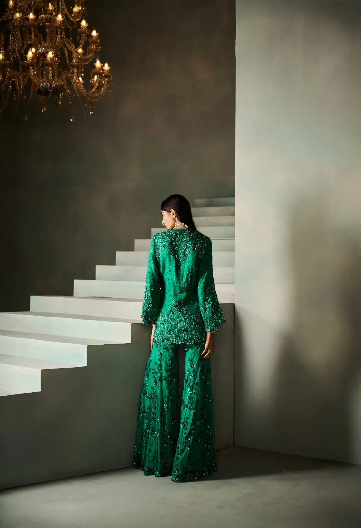 Emerald Green Sequin Embroidered Sharara with Kurta