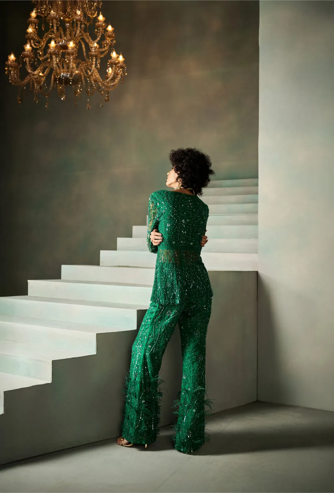 Emerald Green Embellished Sharara with Peplum Kurta