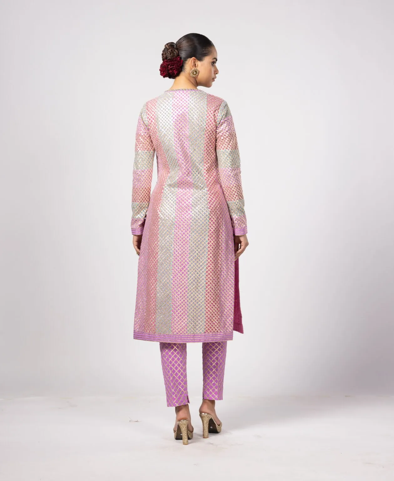 Pastel Pink and Silver Kurta with Aqua Dupatta
