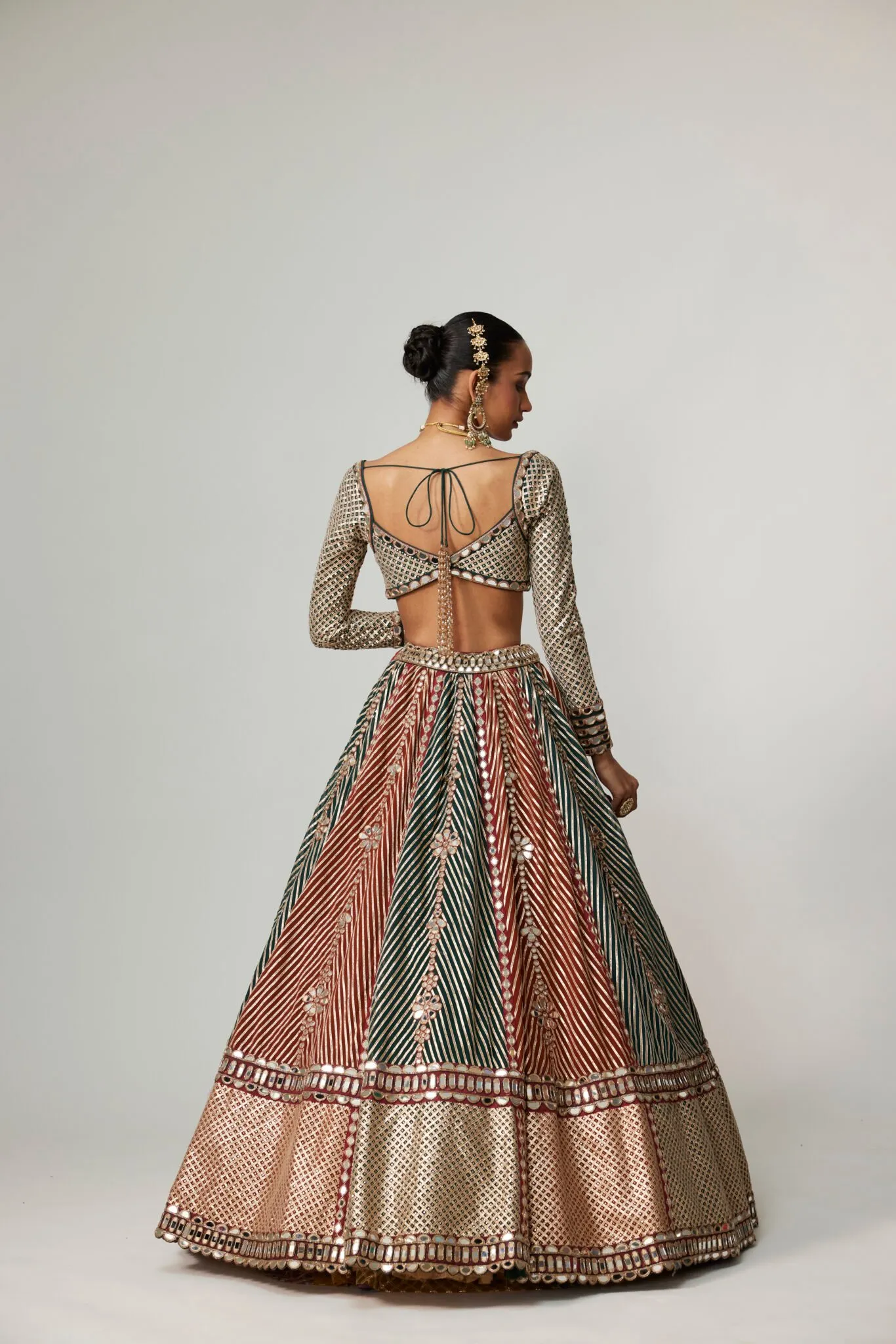 Green & Gold Heavy Mirror Work Lehenga with Velvet Dupatta