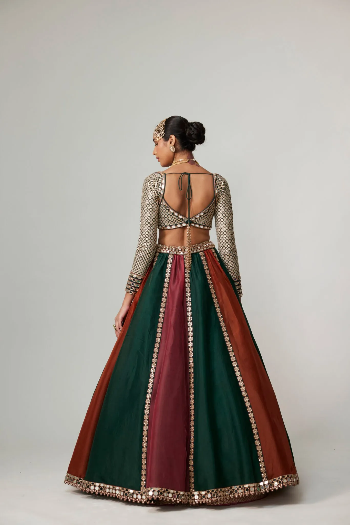 Emerald, Rust & Maroon Bridal Lehenga with Mirror Embellished Blouse