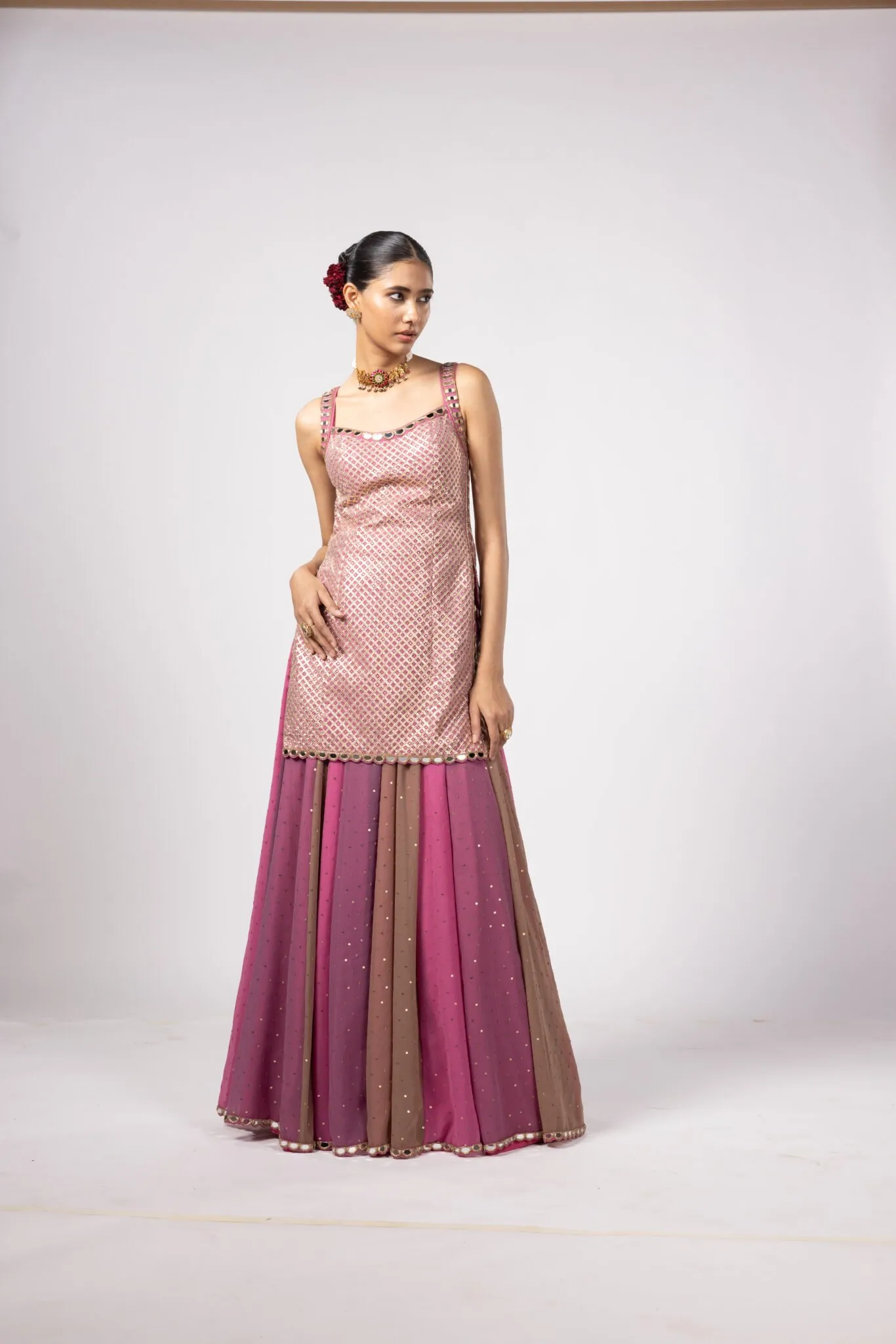 Rose Pink Sharara with Mirror Embellished Kurta & Dupatta