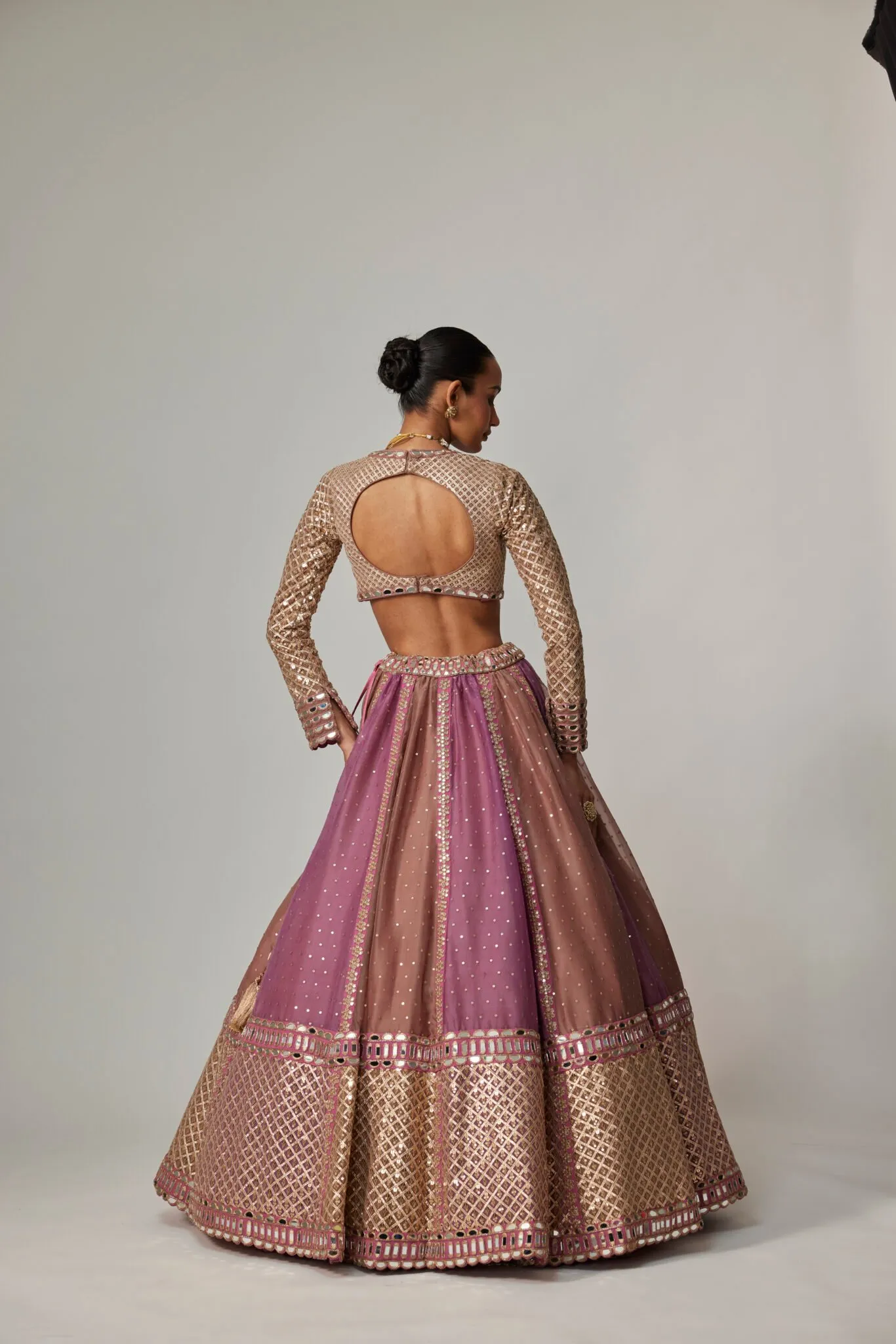 Plum and Mocha Mirror Embellished Bridal Lehenga