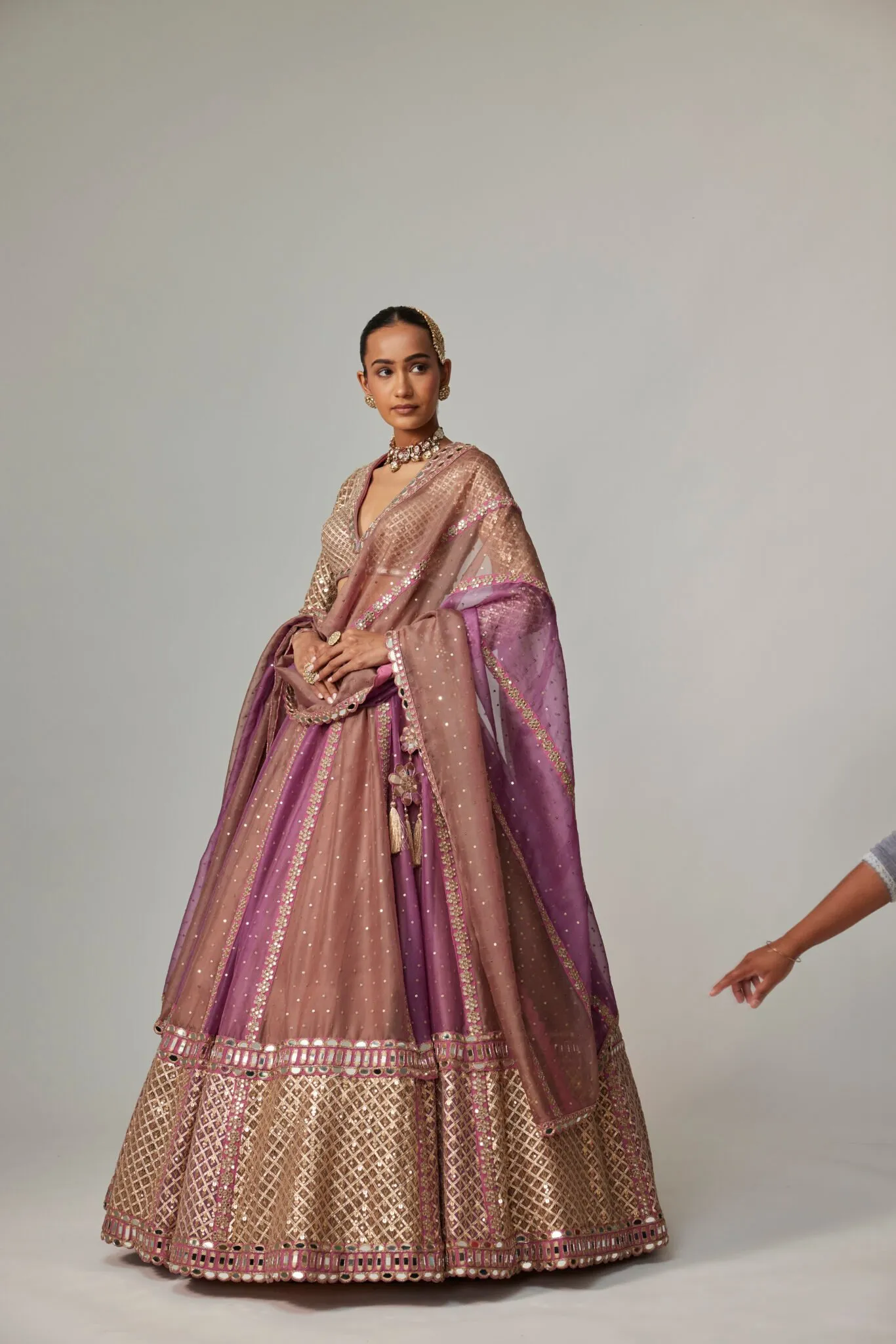 Plum and Mocha Mirror Embellished Bridal Lehenga