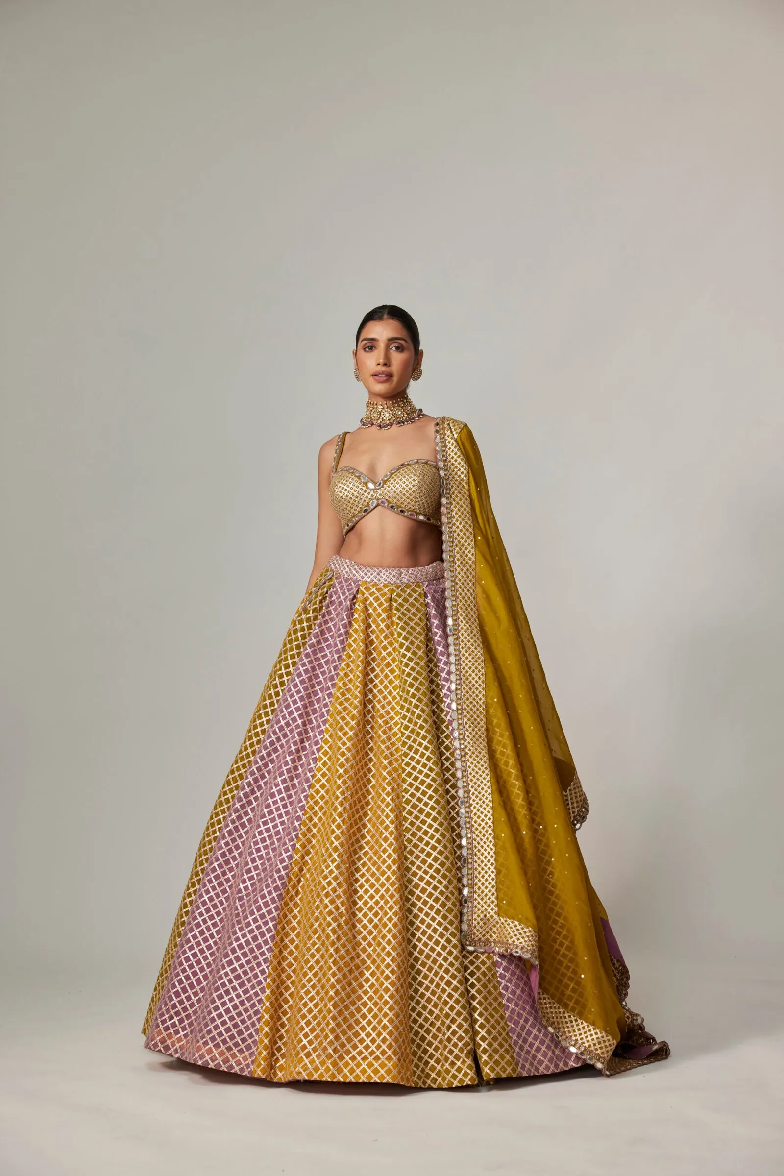 Mustard and Pink Dual-Toned Lehenga Set