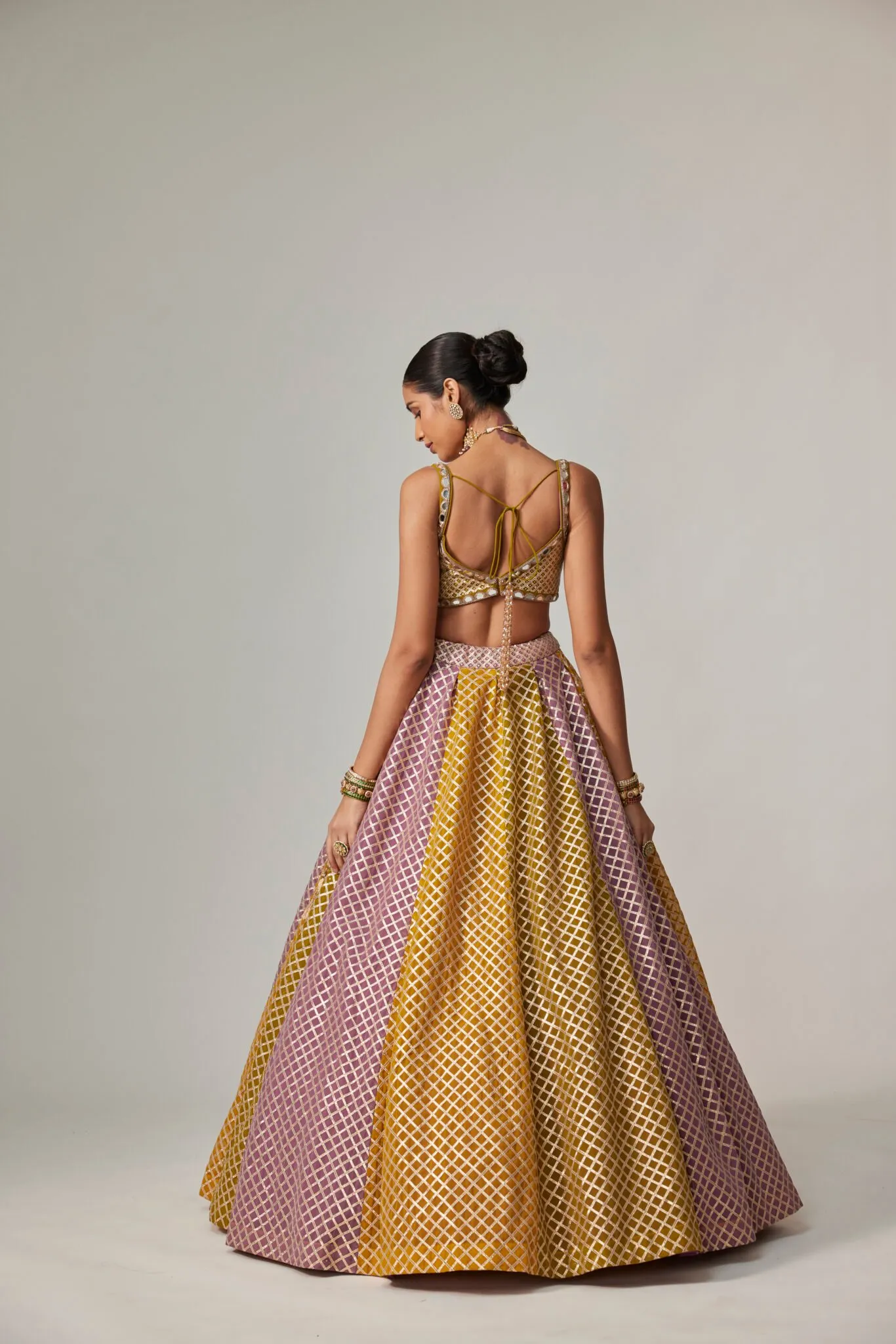 Mustard and Pink Dual-Toned Lehenga Set