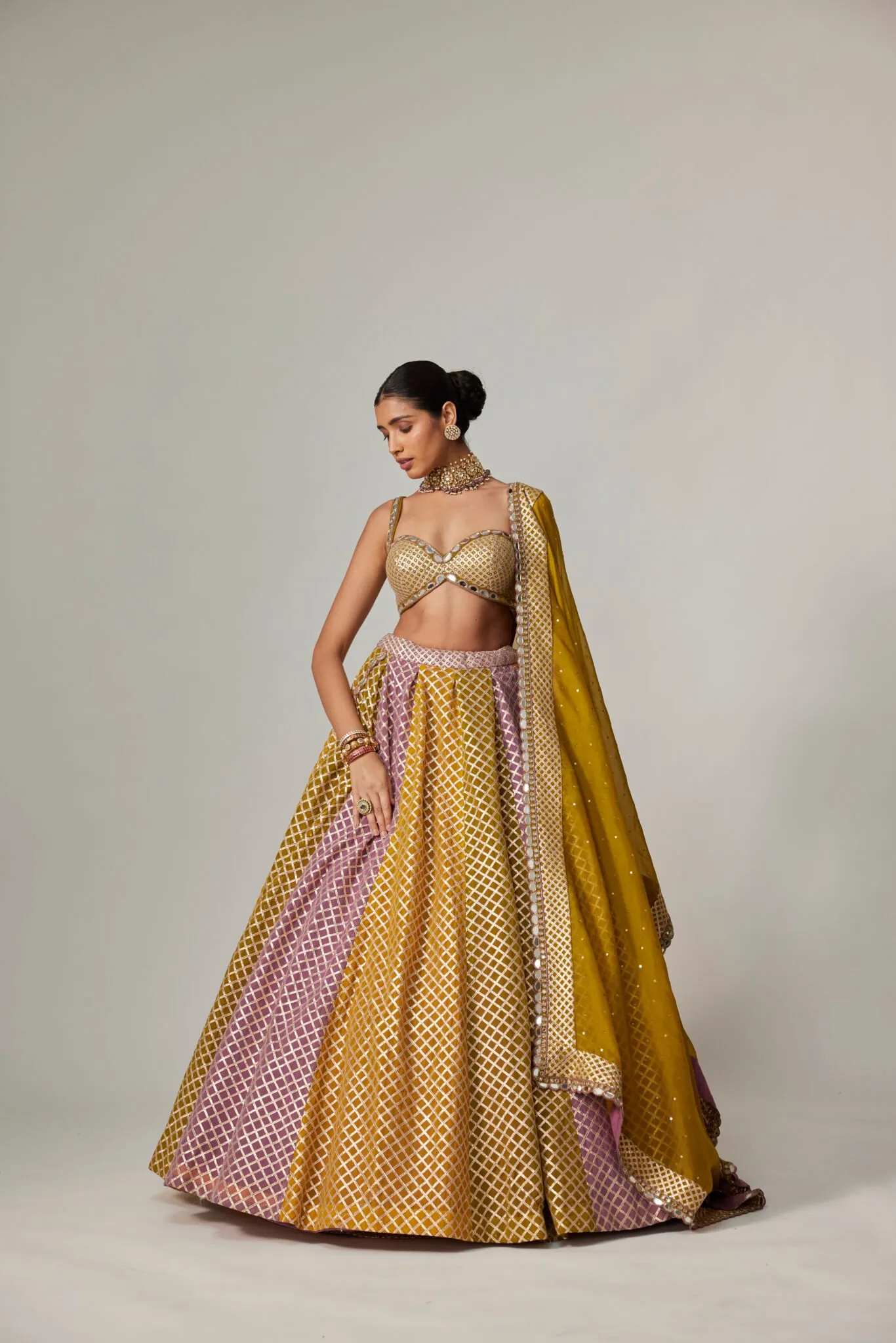 Mustard and Pink Dual-Toned Lehenga Set