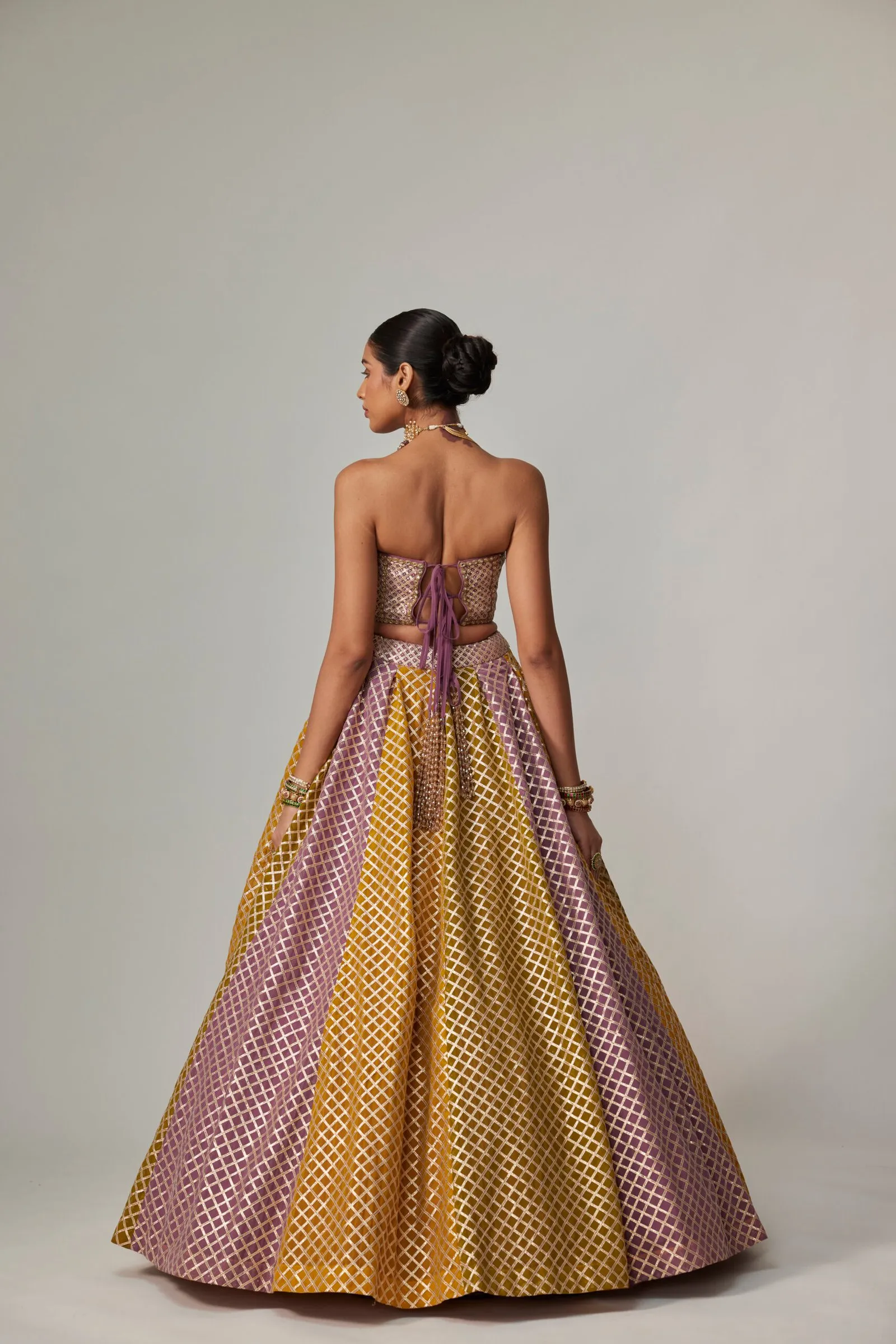 Strapless Mustard and Pink Lehenga Set