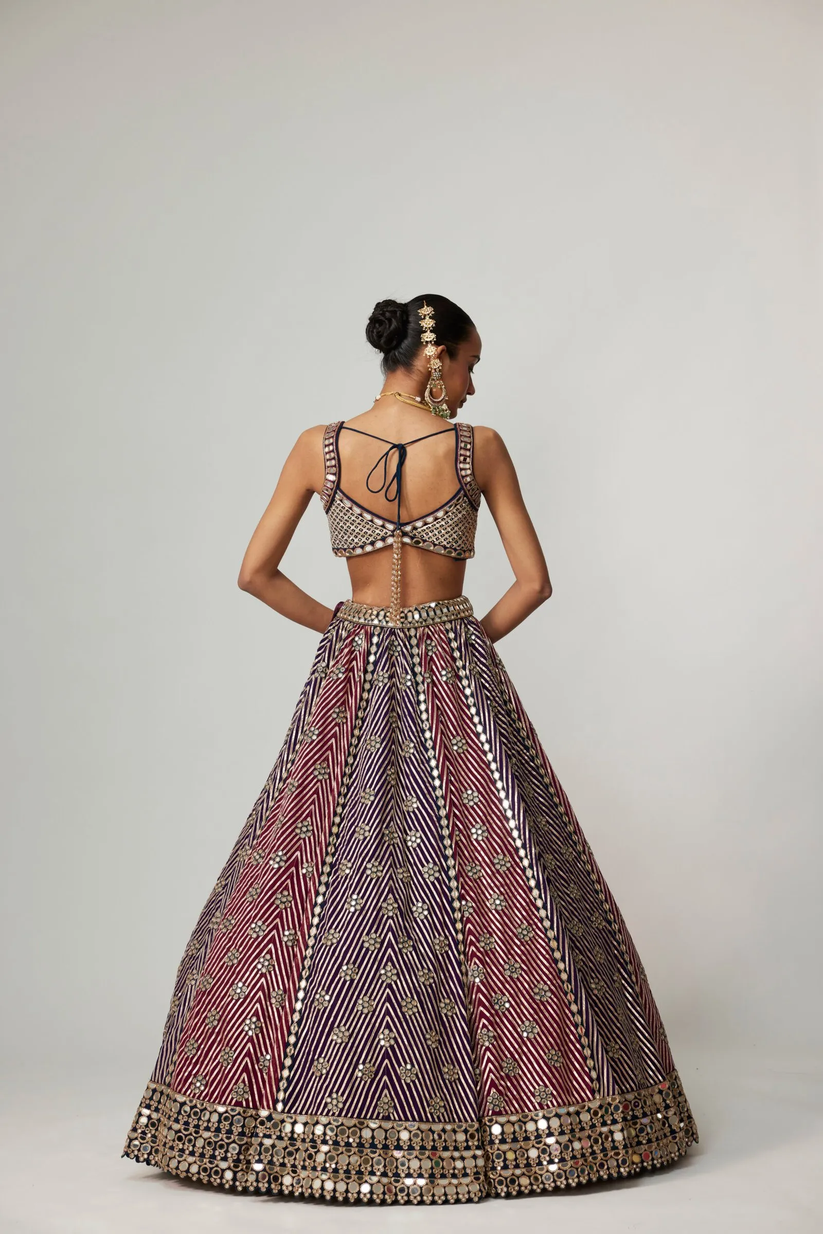 Wine and Purple Chevron Mirror Work Lehenga