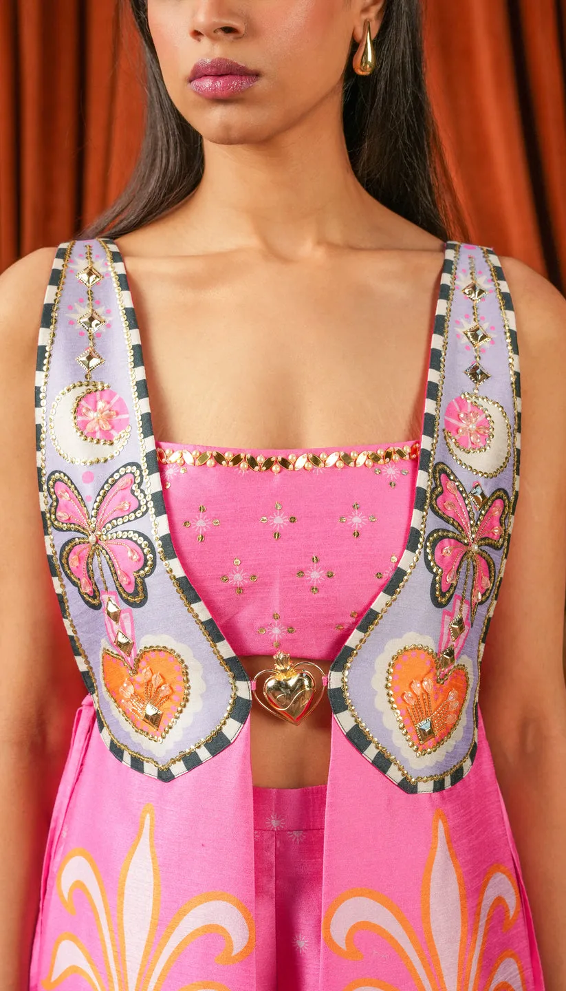 Pink Butterfly Motif Printed Kurta Set