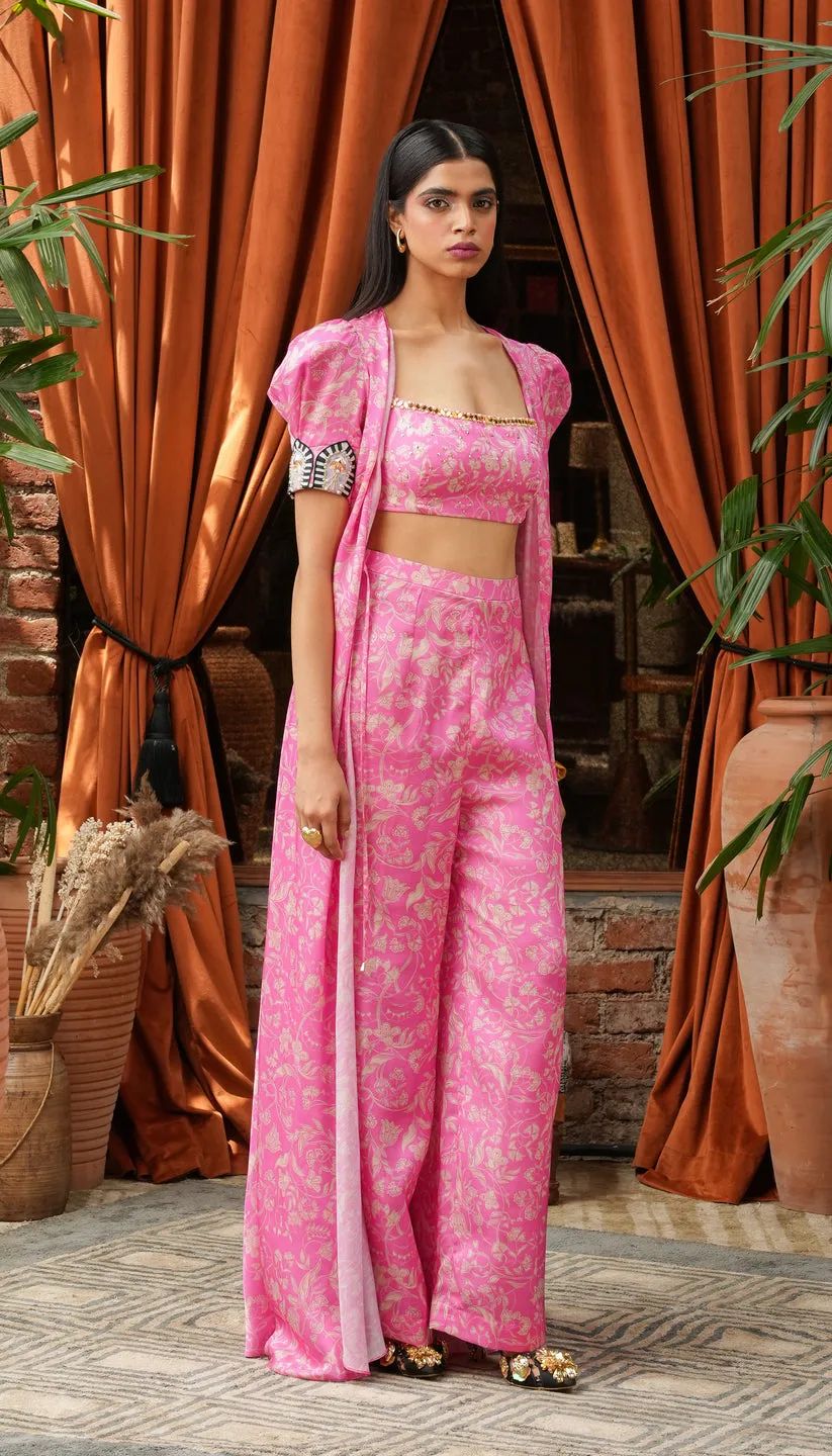 Pink Brocade Co-ord Set with Cape
