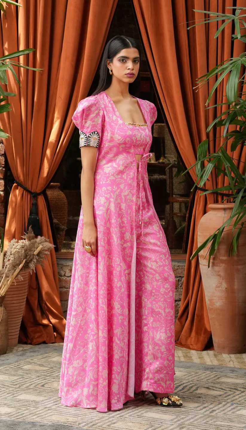Pink Brocade Co-ord Set with Cape