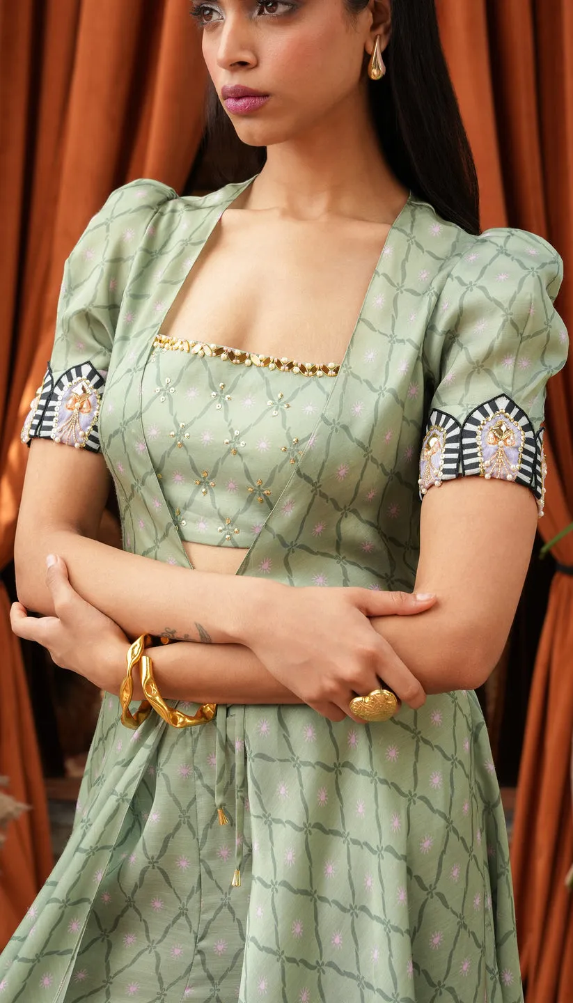 Sage Green Co-ord Set with Puff Sleeves