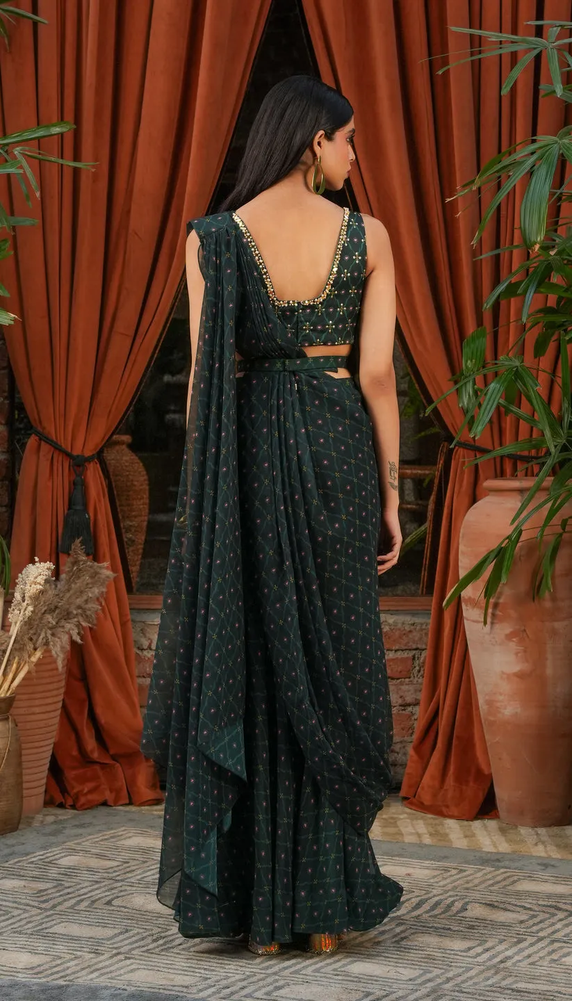 Midnight Green Sharara Set with Embroidered Detailing