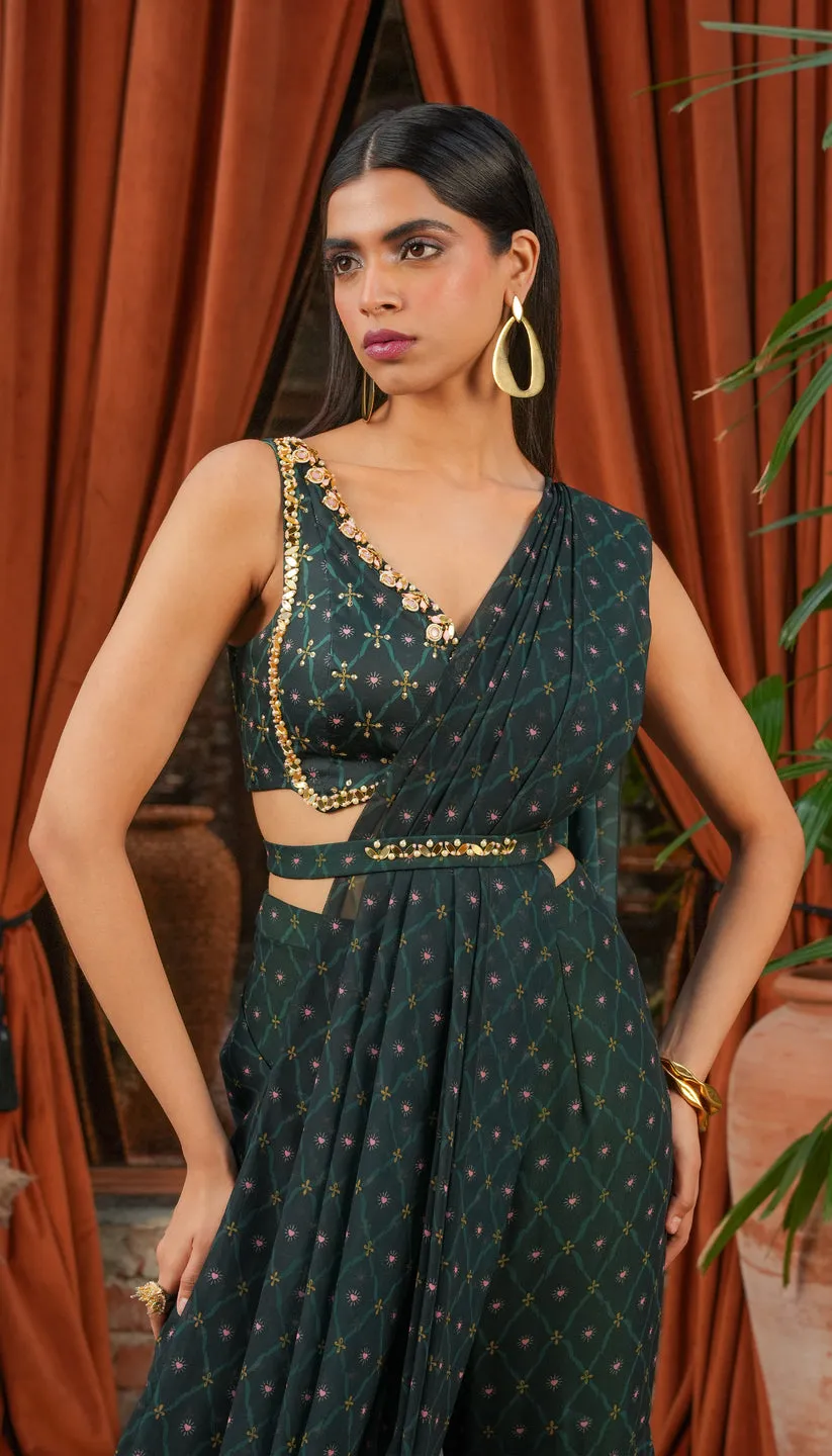 Midnight Green Sharara Set with Embroidered Detailing
