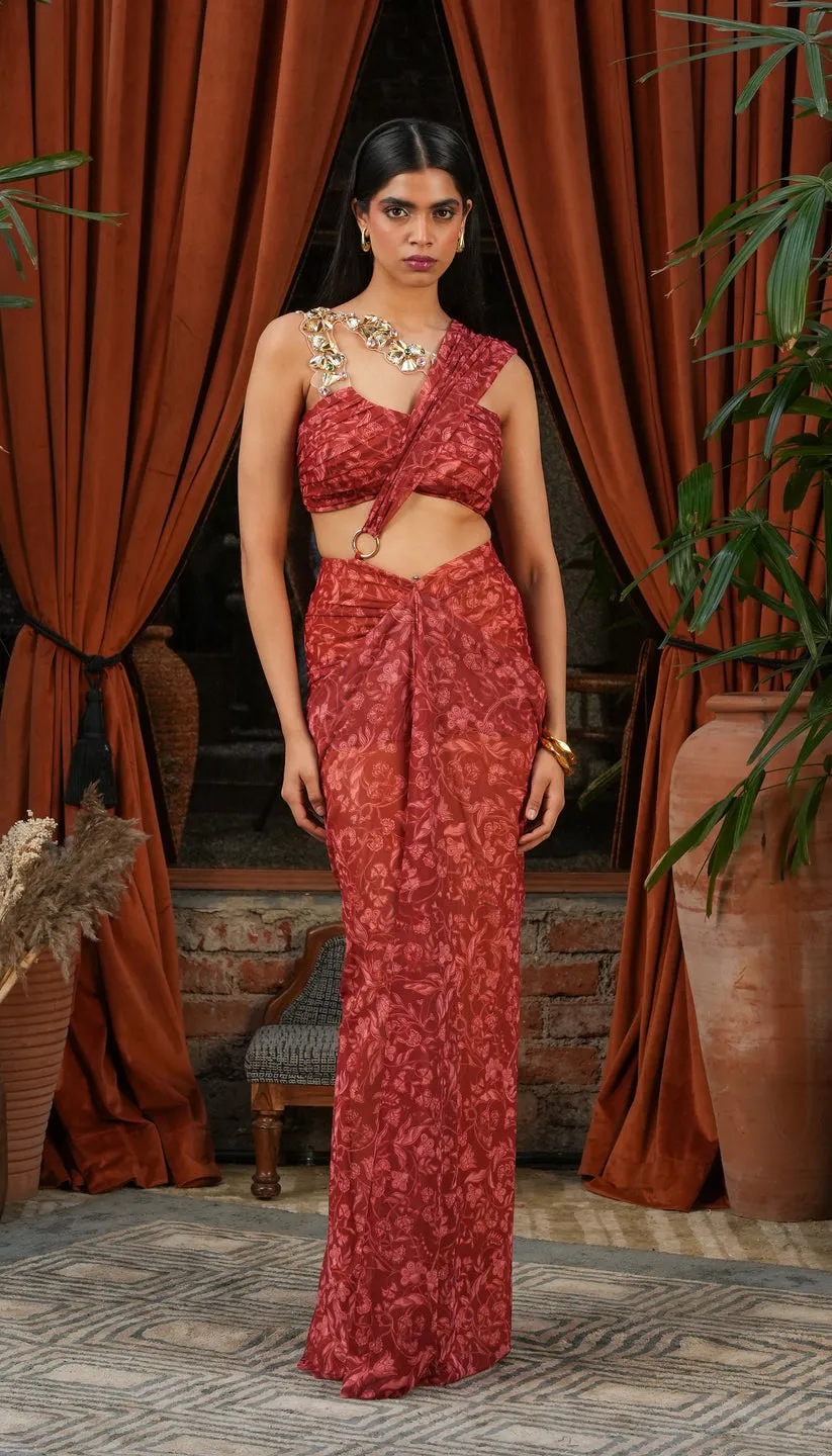 Red Contemporary Drape Saree Gown