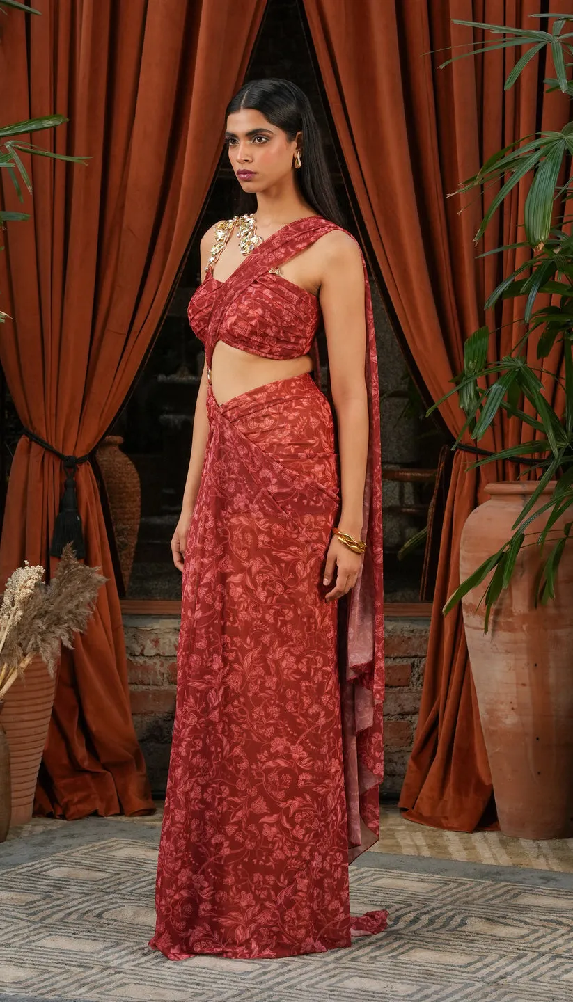 Red Contemporary Drape Saree Gown