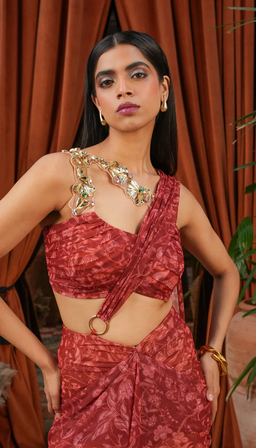 Red Contemporary Drape Saree Gown