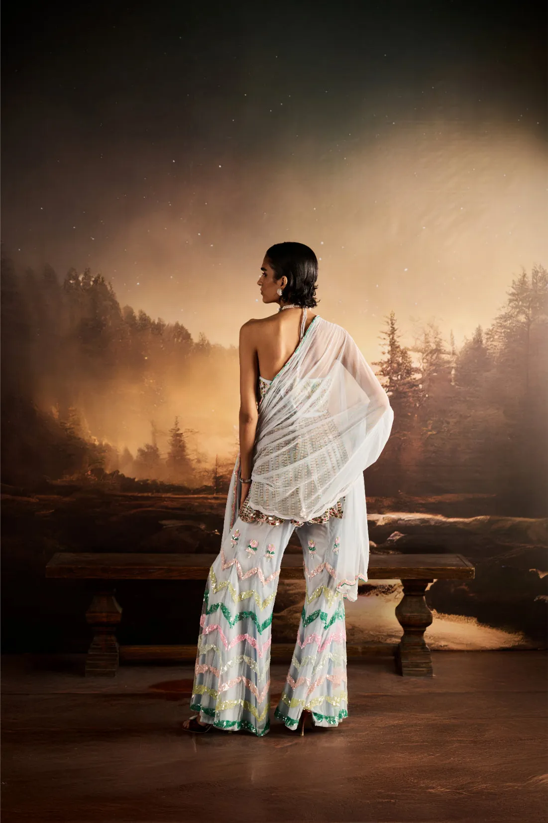 Pastel Embroidered Bustier Sharara Set