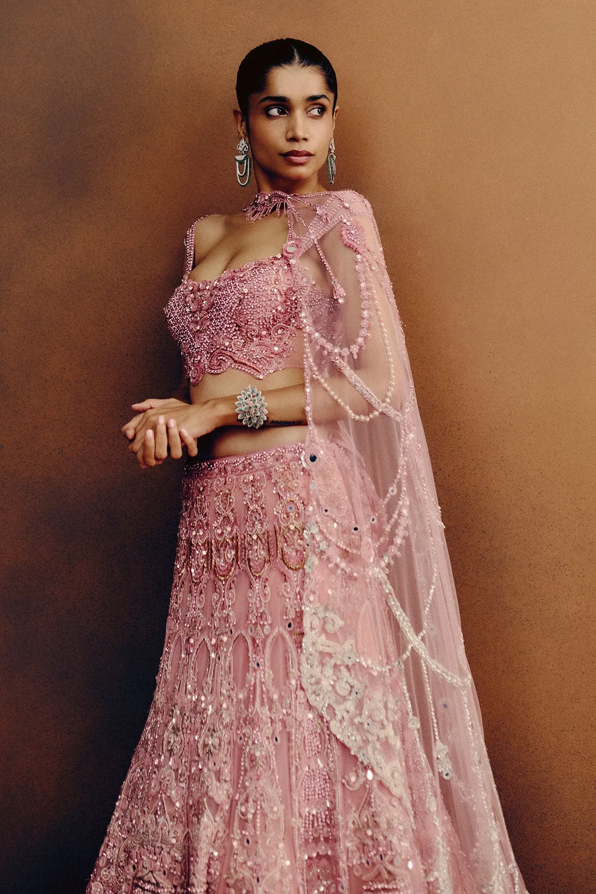 Blush Pink Lehenga with Silver Zardozi and Sequin Embroidery