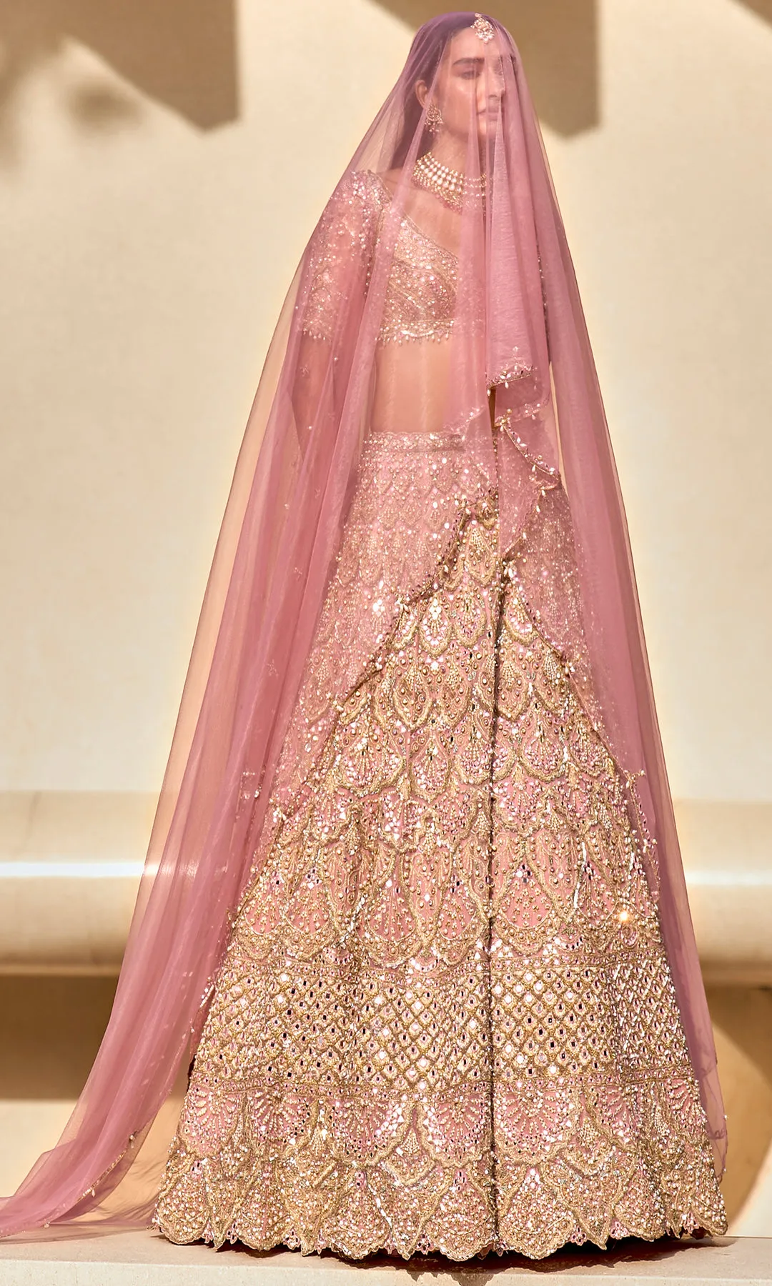 Blush Pink Lehenga with Scalloped Zardozi, Sequin, and Pearl Embroidery