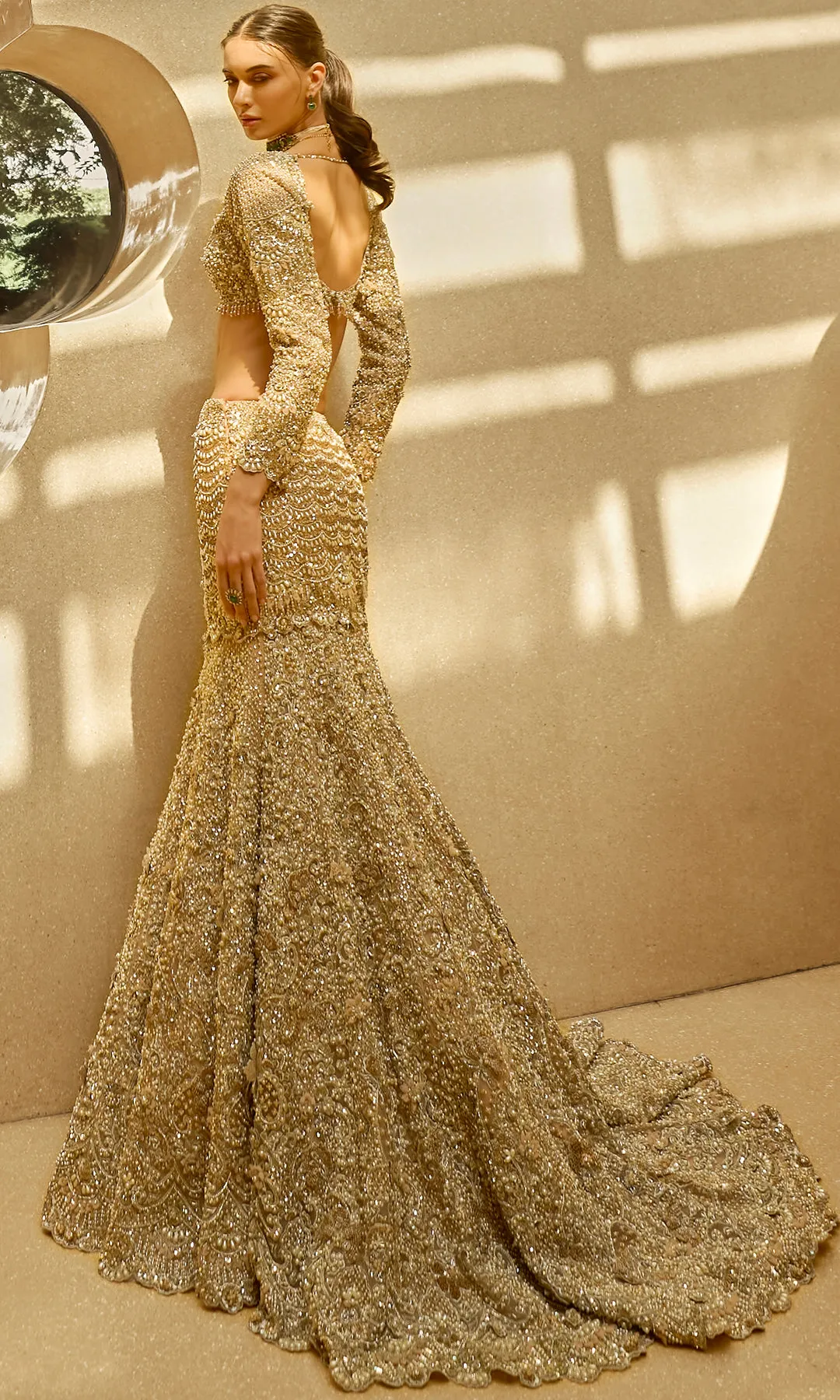 Antique Gold Lehenga with Dense Hand Embroidery and Sequin Detailing