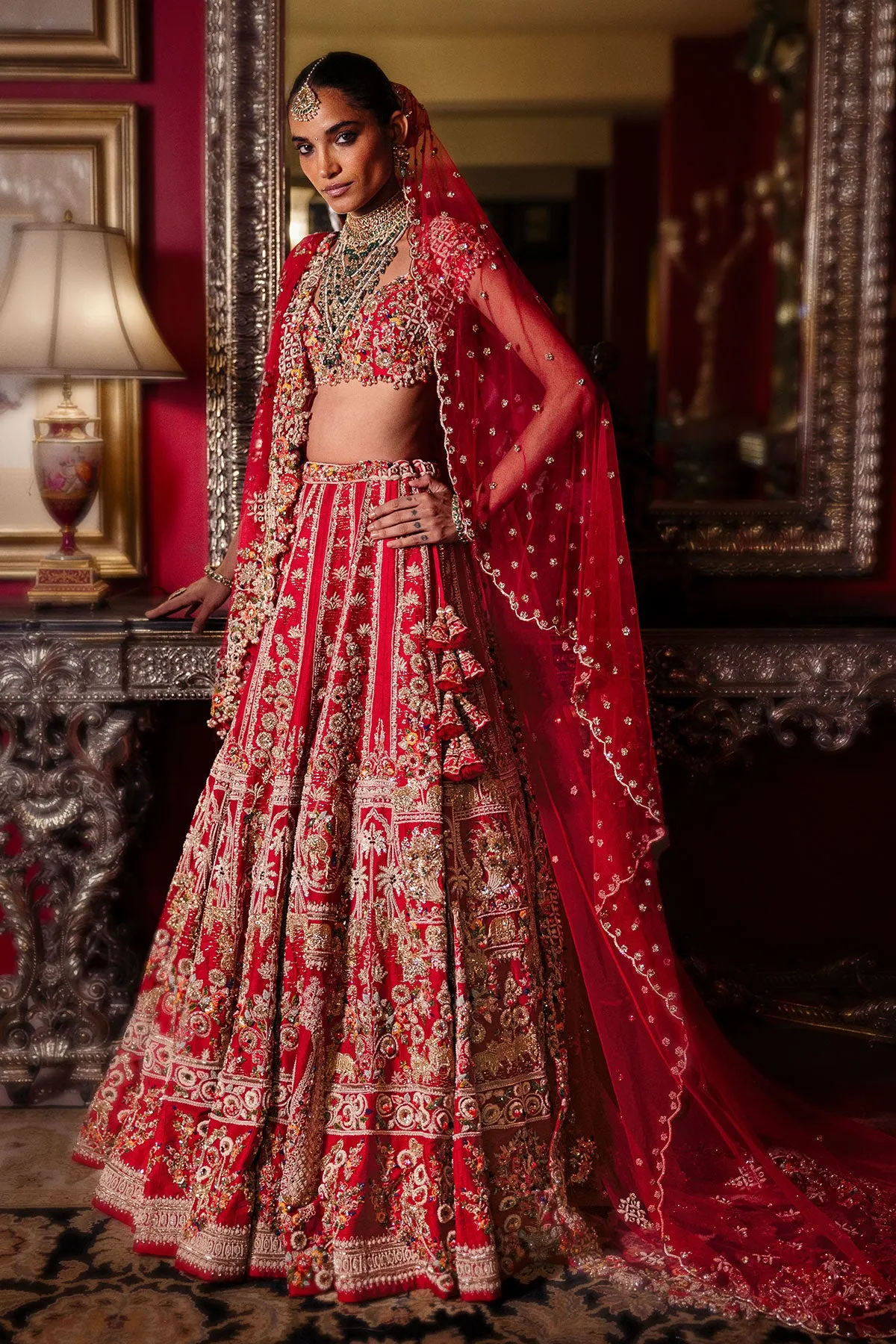 Classic Red Bridal Lehenga with Heavy Zardozi Embroidery