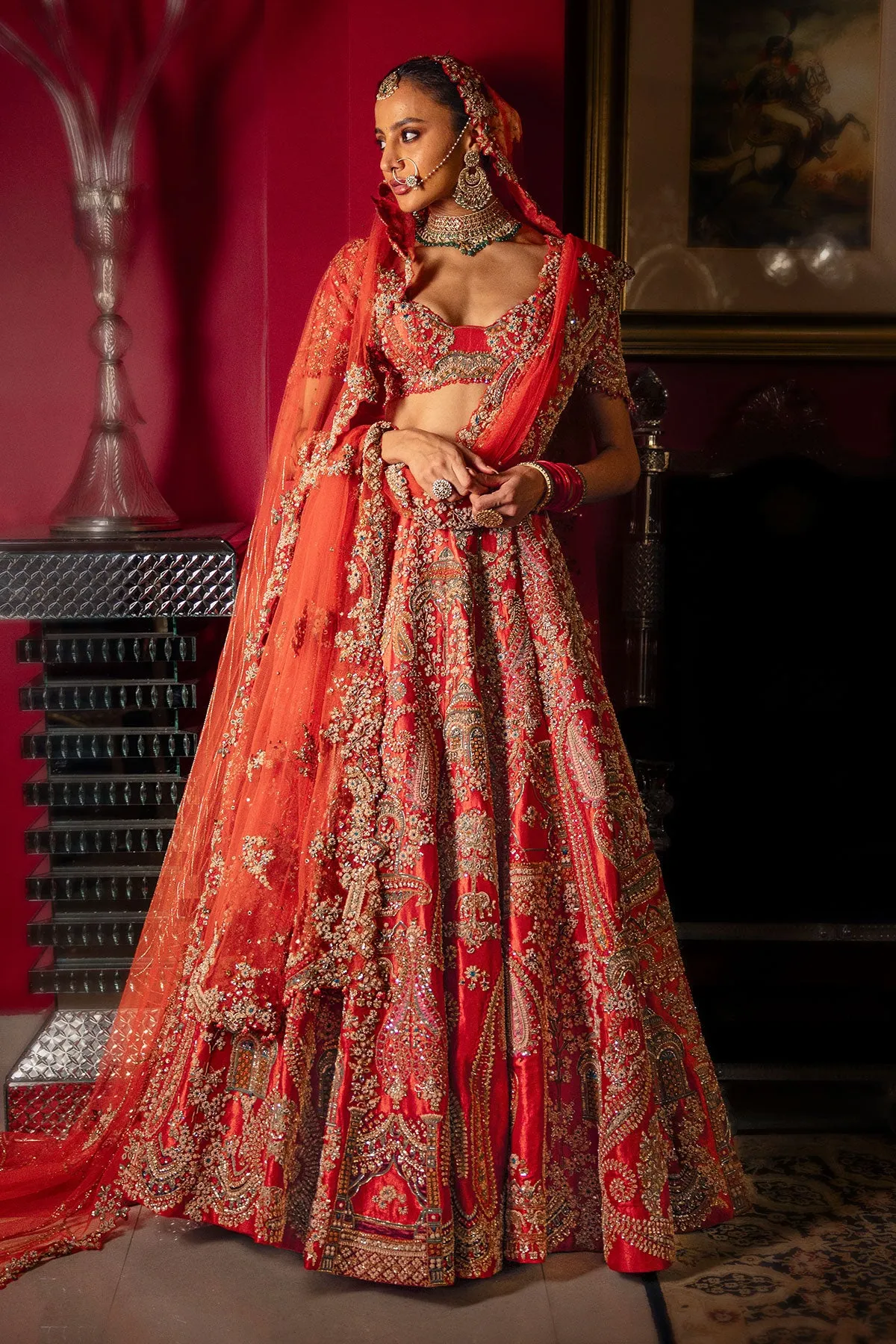 Heritage Red Bridal Lehenga with Mughal Zardozi & Handcrafted Motifs