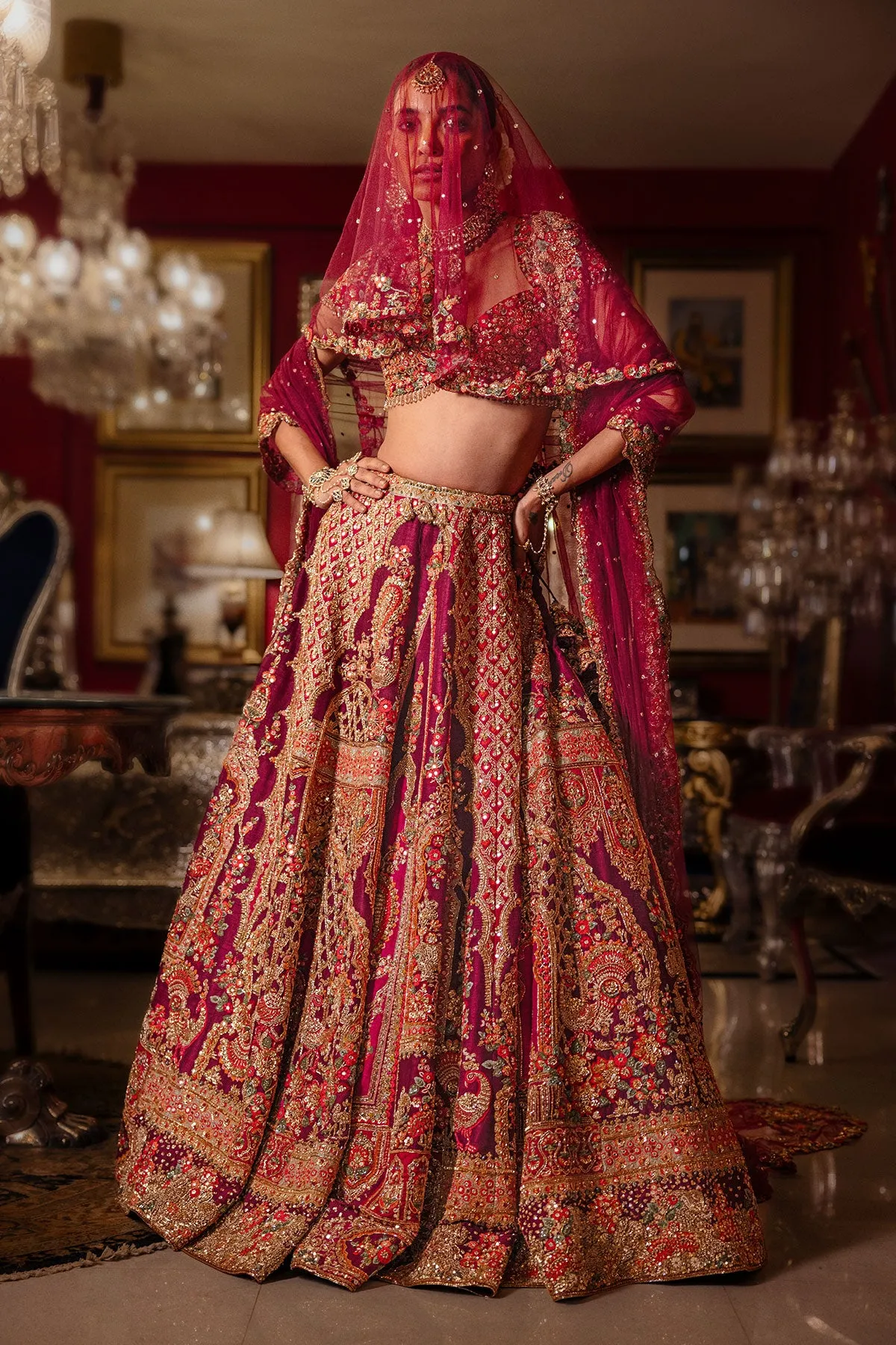 Rani Pink Bridal Lehenga with Gold Zardozi, Zari & Resham Embroidery